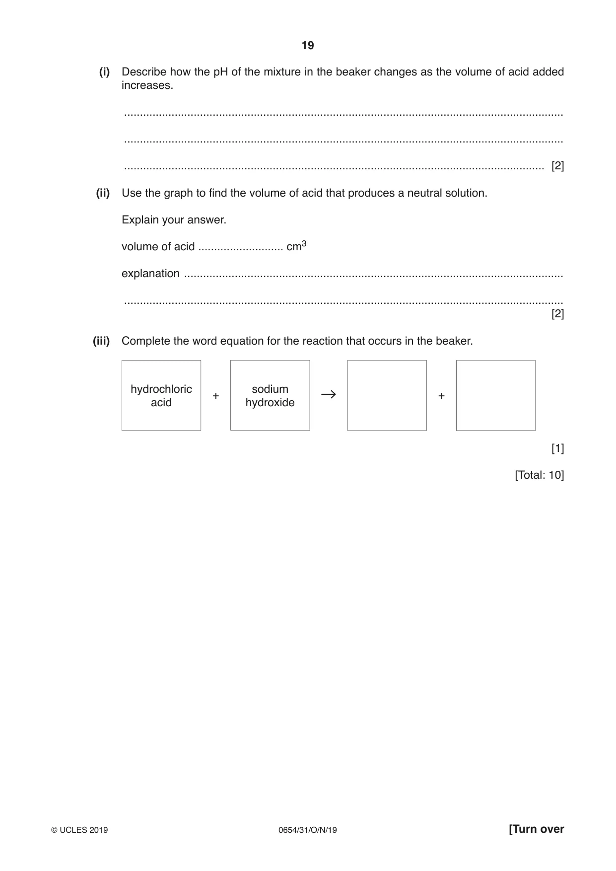 Cambridge IGCSE Sciences - Co-ordinated (Double) 0654 2019 Oct/Nov Paper 3 · Variant 1 question paper, page 19 of 32