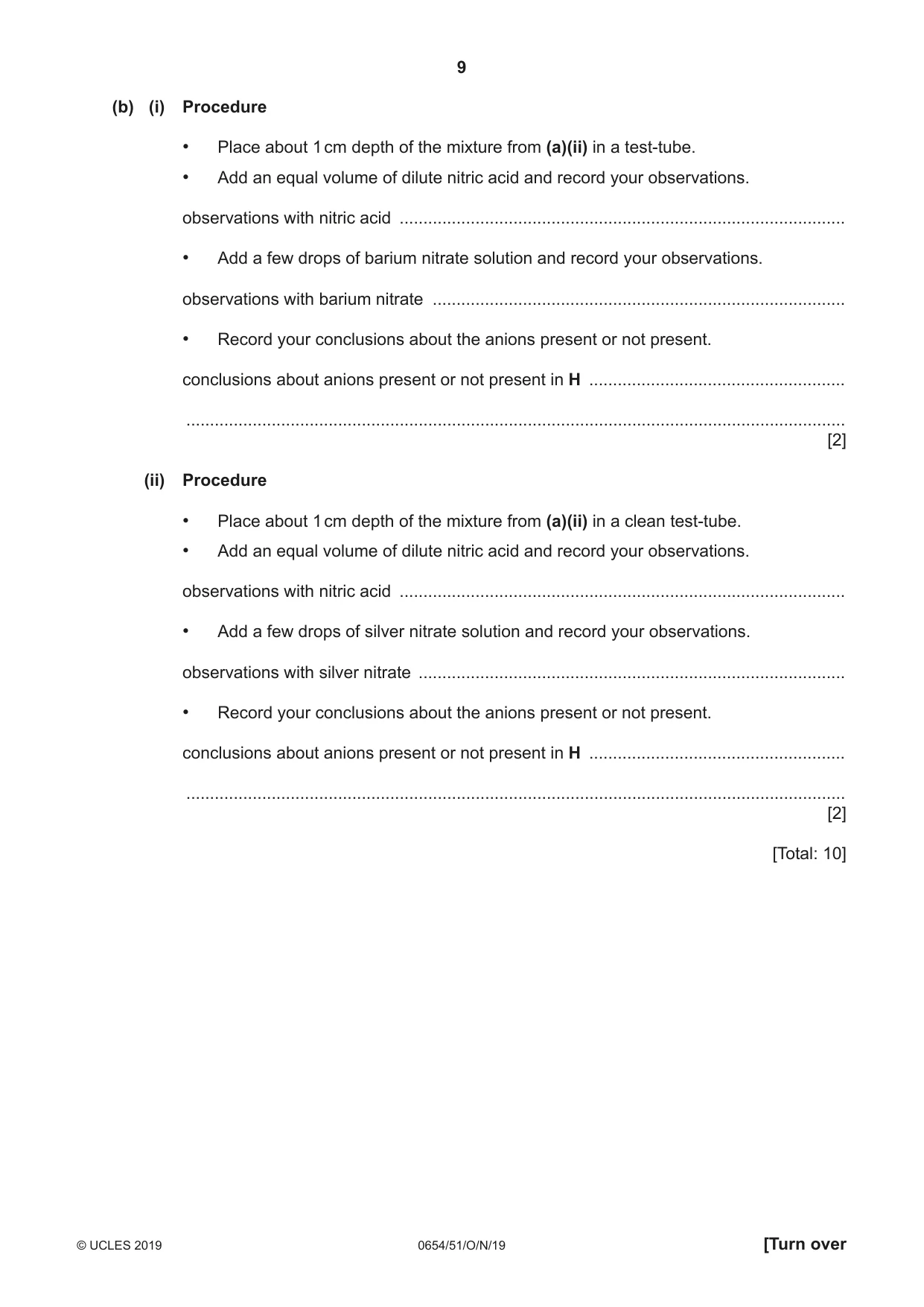 Cambridge IGCSE Sciences - Co-ordinated (Double) 0654 2019 Oct/Nov Paper 5 · Variant 1 question paper, page 9 of 16