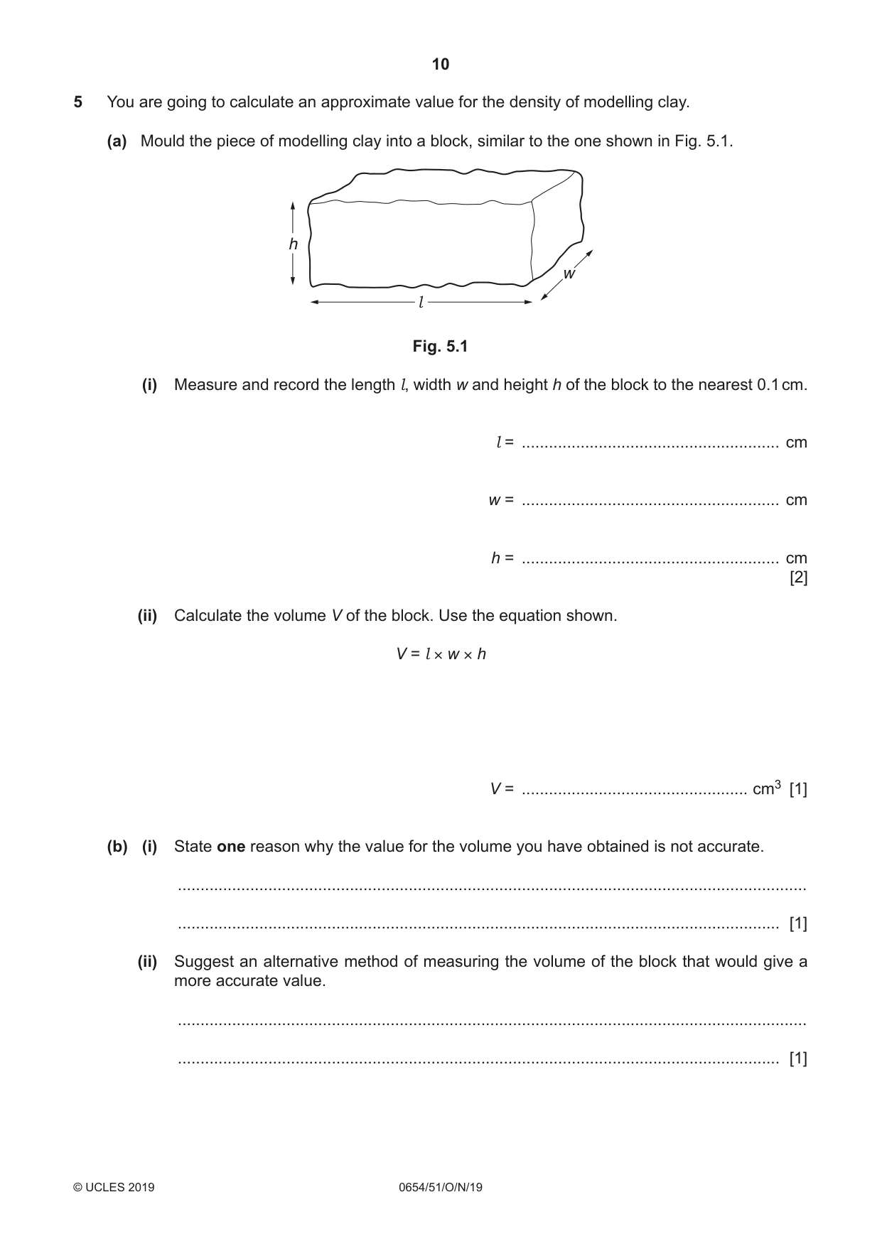 Cambridge IGCSE Sciences - Co-ordinated (Double) 0654 2019 Oct/Nov Paper 5 · Variant 1 question paper, page 10 of 16