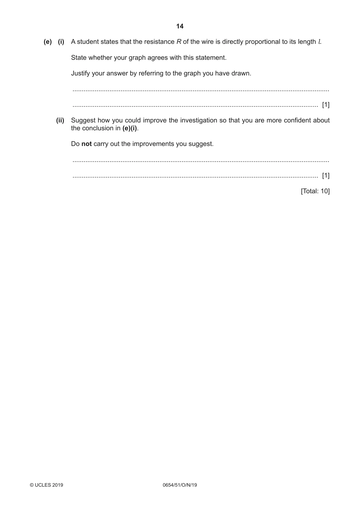 Cambridge IGCSE Sciences - Co-ordinated (Double) 0654 2019 Oct/Nov Paper 5 · Variant 1 question paper, page 14 of 16