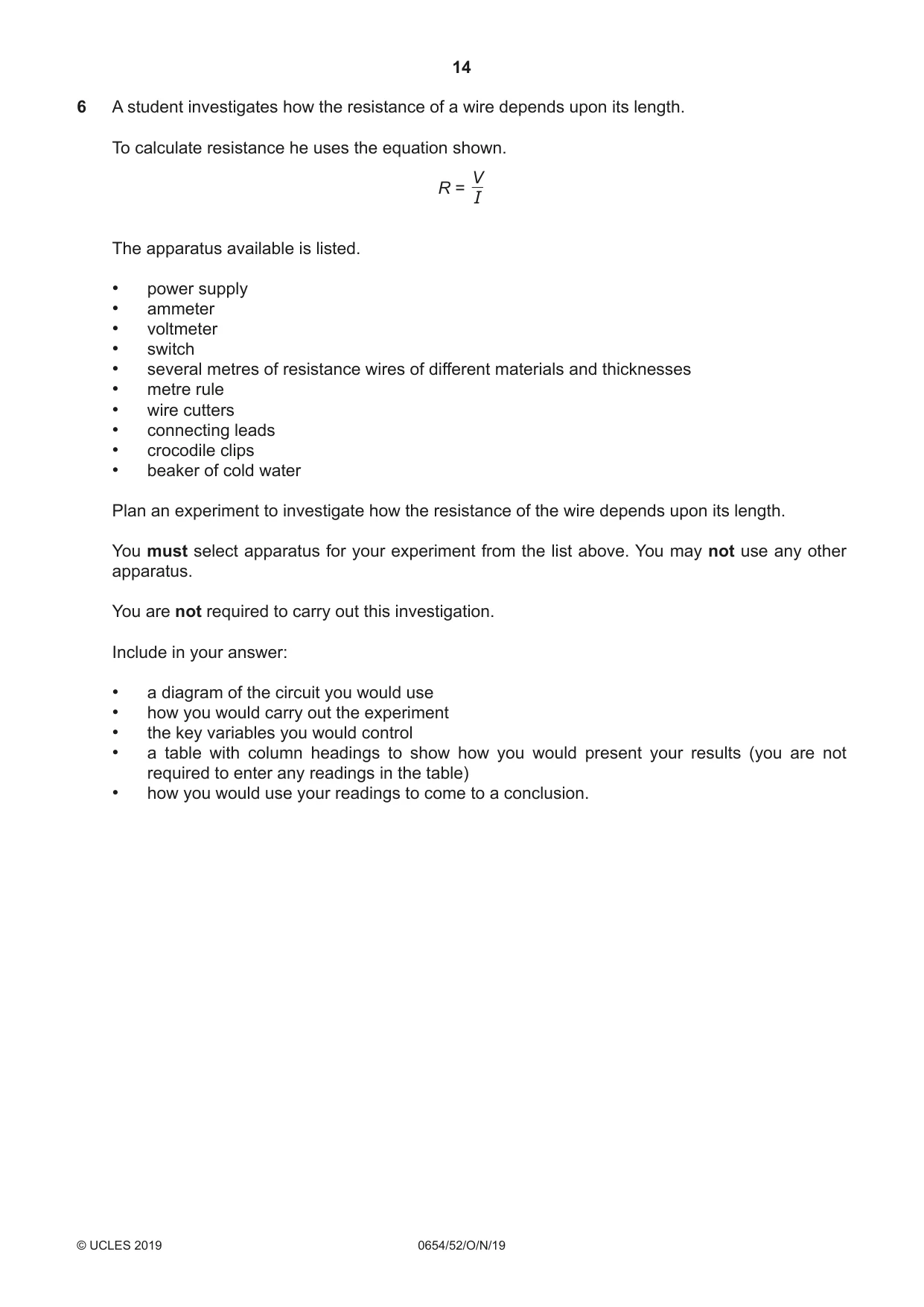 Cambridge IGCSE Sciences - Co-ordinated (Double) 0654 2019 Oct/Nov Paper 5 · Variant 2 question paper, page 14 of 16