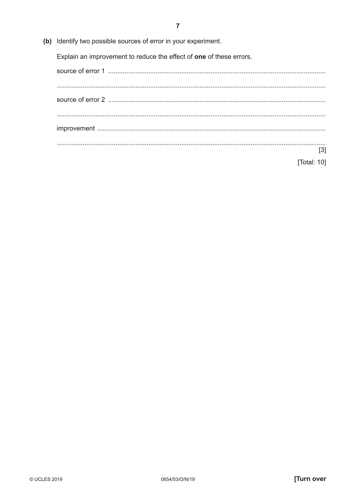 Cambridge IGCSE Sciences - Co-ordinated (Double) 0654 2019 Oct/Nov Paper 5 · Variant 3 question paper, page 7 of 16
