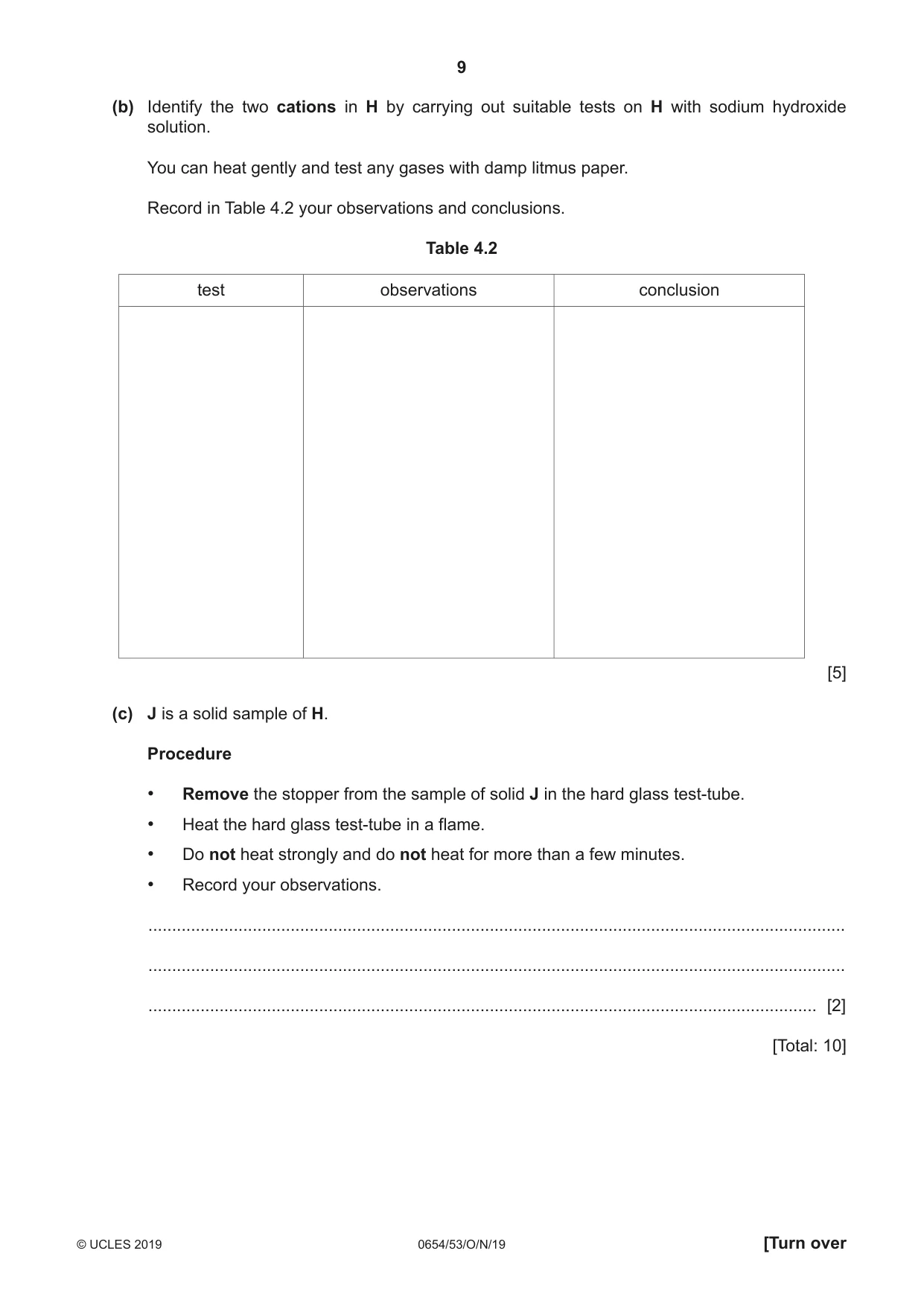 Cambridge IGCSE Sciences - Co-ordinated (Double) 0654 2019 Oct/Nov Paper 5 · Variant 3 question paper, page 9 of 16