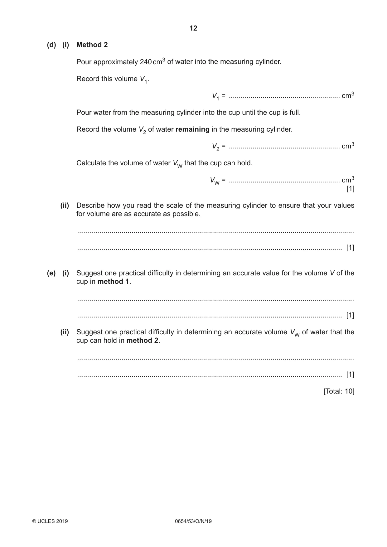 Cambridge IGCSE Sciences - Co-ordinated (Double) 0654 2019 Oct/Nov Paper 5 · Variant 3 question paper, page 12 of 16