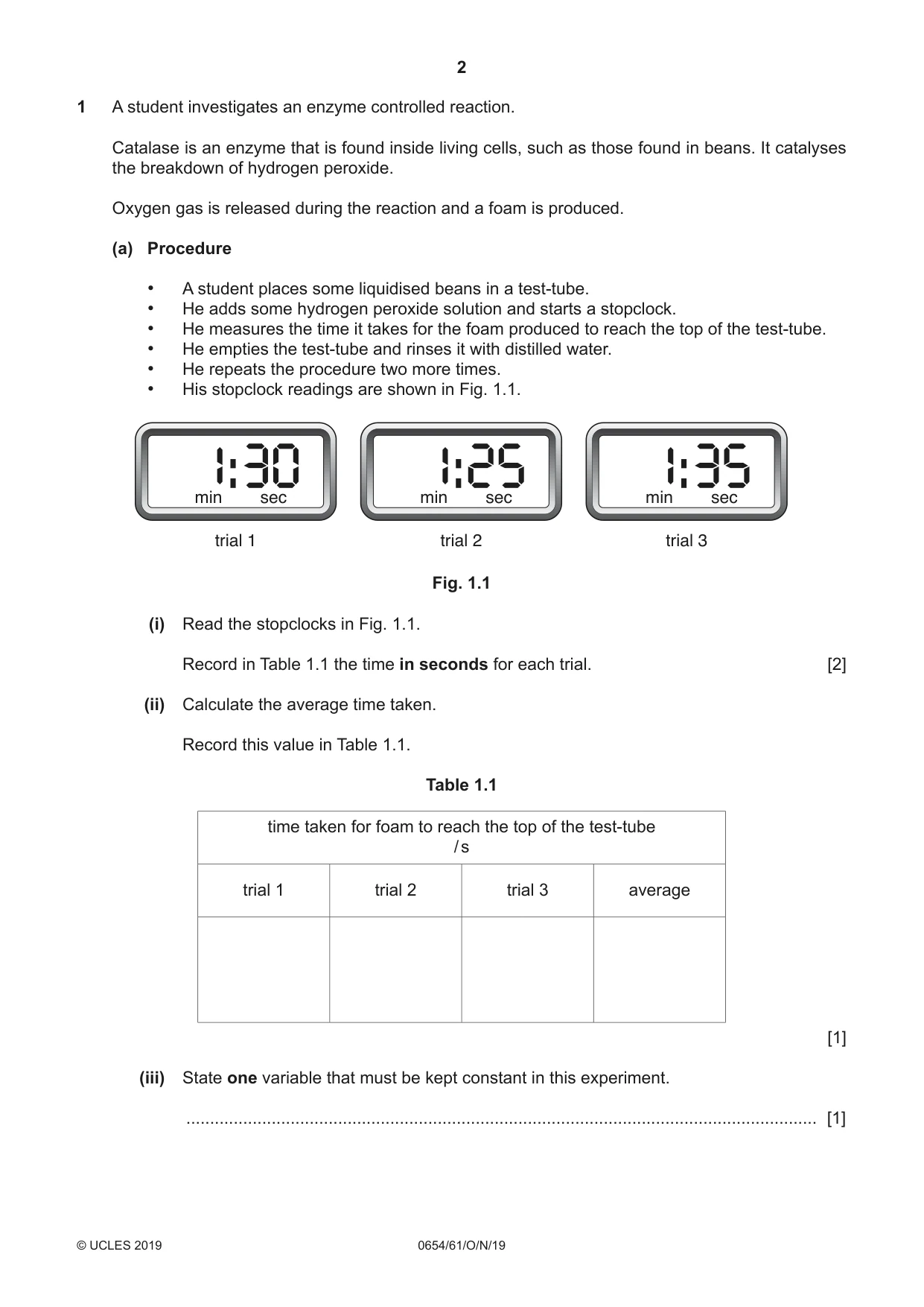 Cambridge IGCSE Sciences - Co-ordinated (Double) 0654 2019 Oct/Nov Paper 6 · Variant 1 question paper, page 2 of 20