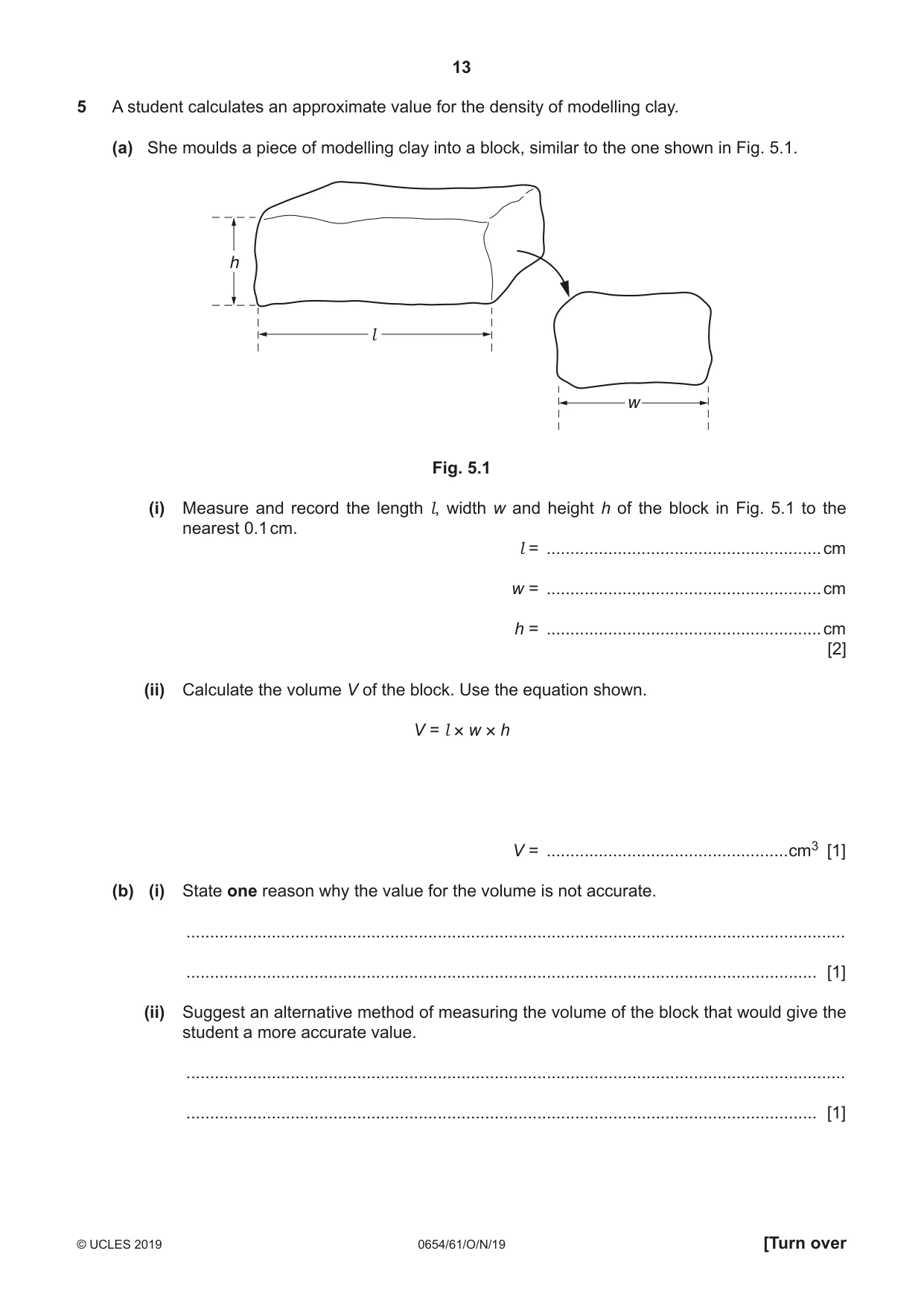 Cambridge IGCSE Sciences - Co-ordinated (Double) 0654 2019 Oct/Nov Paper 6 · Variant 1 question paper, page 13 of 20