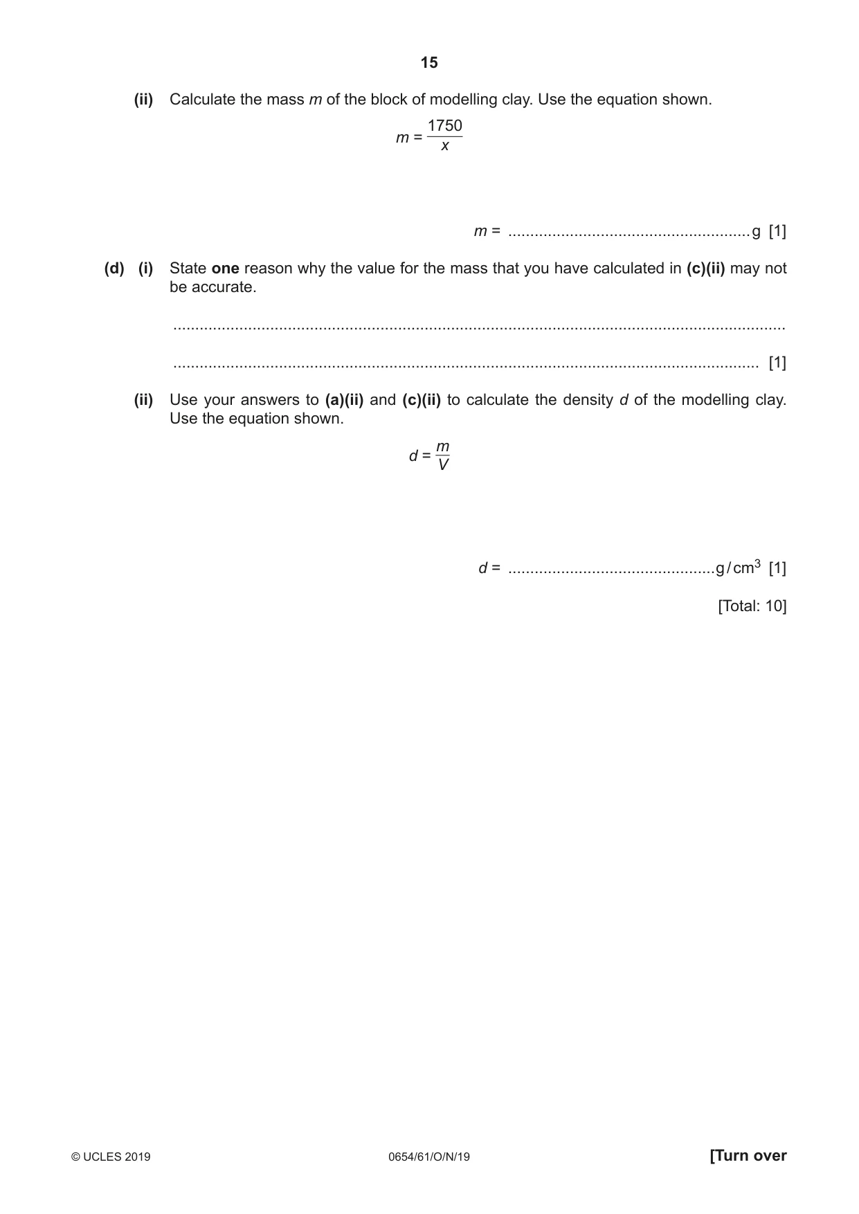 Cambridge IGCSE Sciences - Co-ordinated (Double) 0654 2019 Oct/Nov Paper 6 · Variant 1 question paper, page 15 of 20