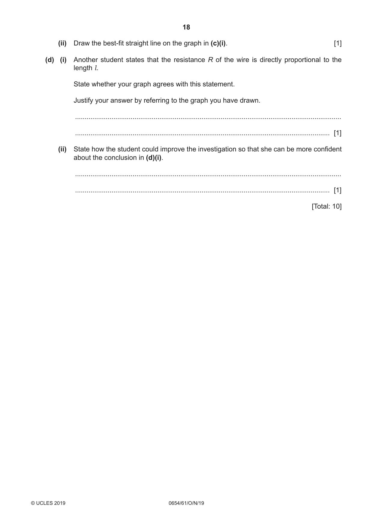 Cambridge IGCSE Sciences - Co-ordinated (Double) 0654 2019 Oct/Nov Paper 6 · Variant 1 question paper, page 18 of 20