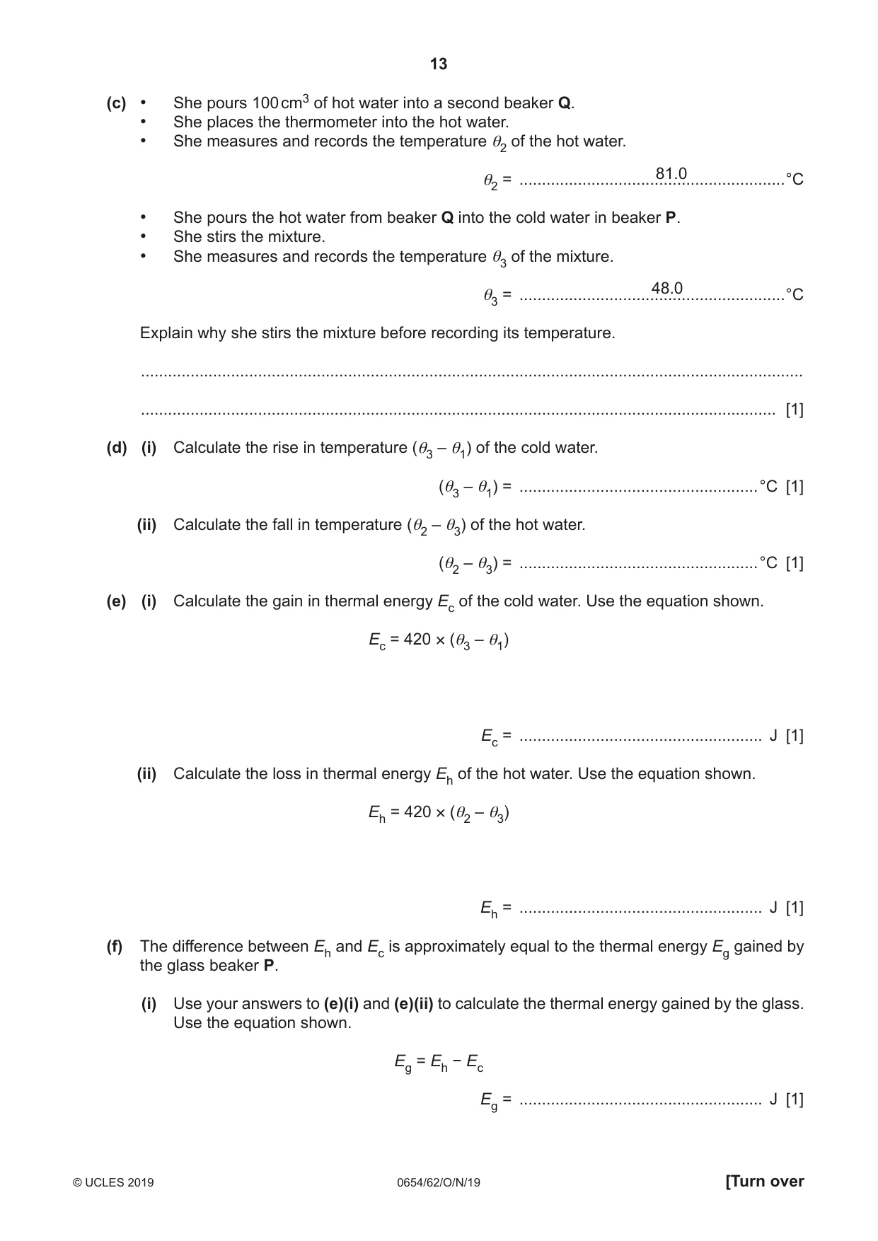 Cambridge IGCSE Sciences - Co-ordinated (Double) 0654 2019 Oct/Nov Paper 6 · Variant 2 question paper, page 13 of 20