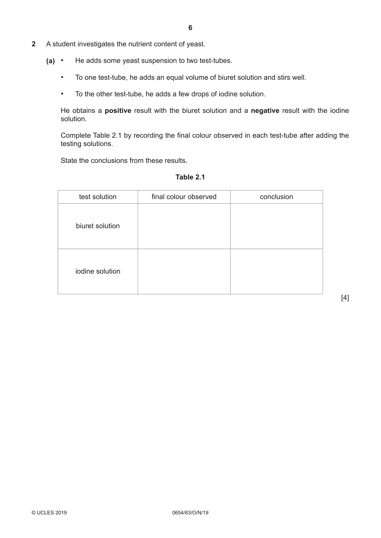 Cambridge IGCSE Sciences - Co-ordinated (Double) 0654 2019 Oct/Nov Paper 6 · Variant 3 question paper, page 6 of 16
