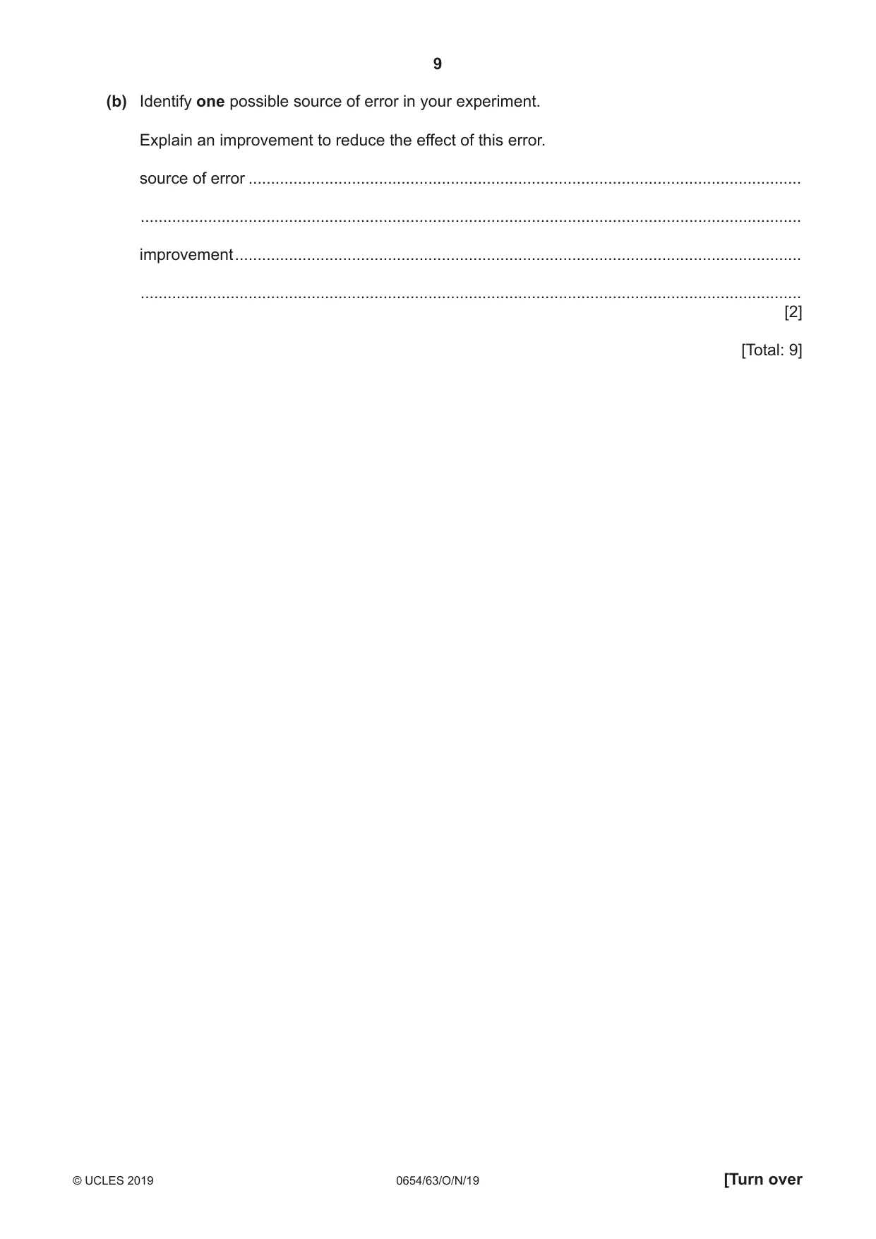 Cambridge IGCSE Sciences - Co-ordinated (Double) 0654 2019 Oct/Nov Paper 6 · Variant 3 question paper, page 9 of 16