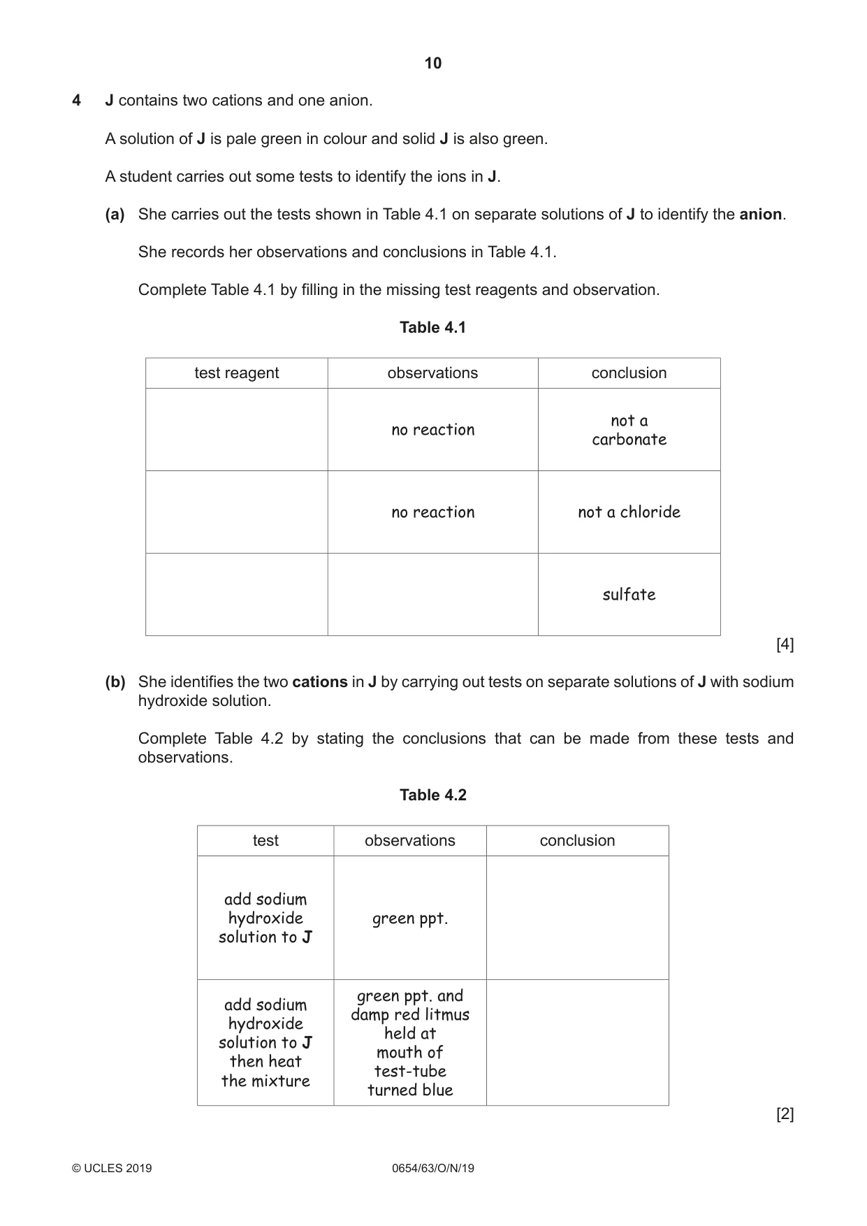 Cambridge IGCSE Sciences - Co-ordinated (Double) 0654 2019 Oct/Nov Paper 6 · Variant 3 question paper, page 10 of 16