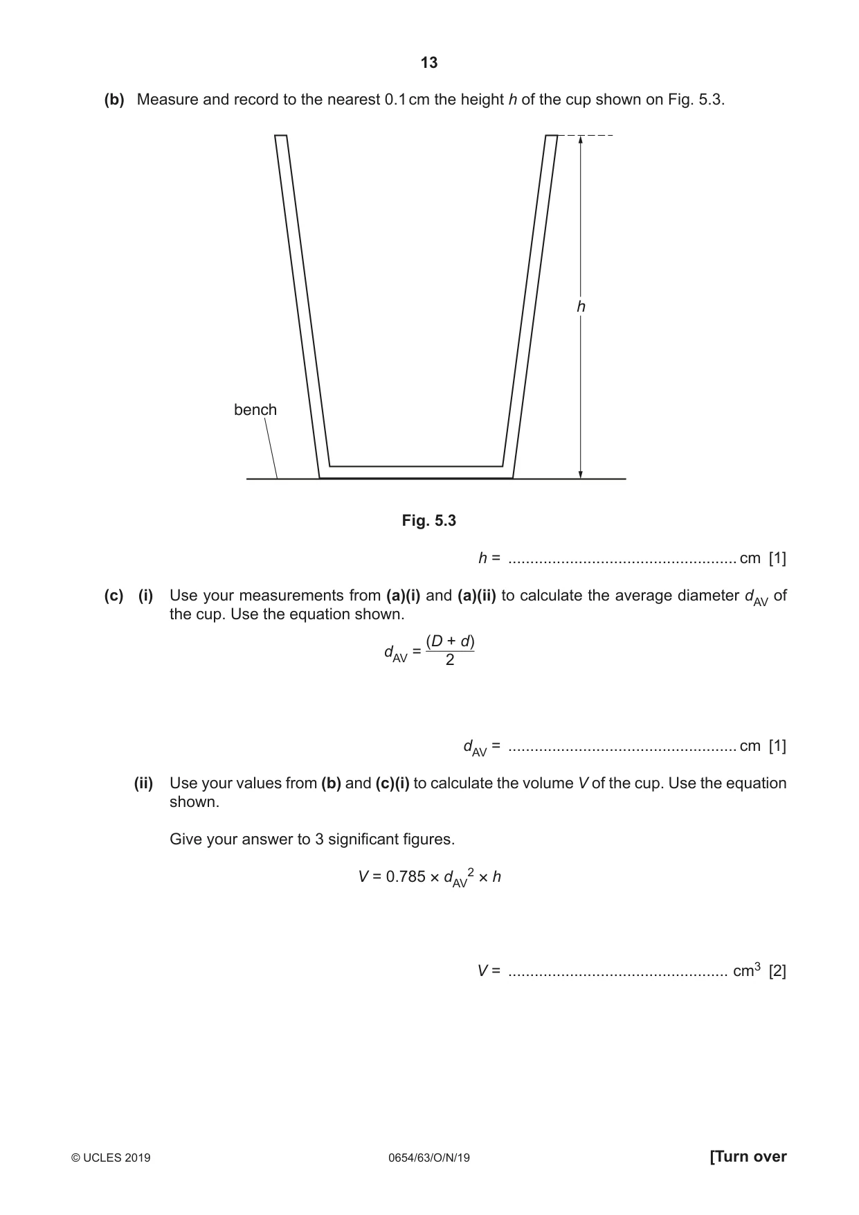Cambridge IGCSE Sciences - Co-ordinated (Double) 0654 2019 Oct/Nov Paper 6 · Variant 3 question paper, page 13 of 16