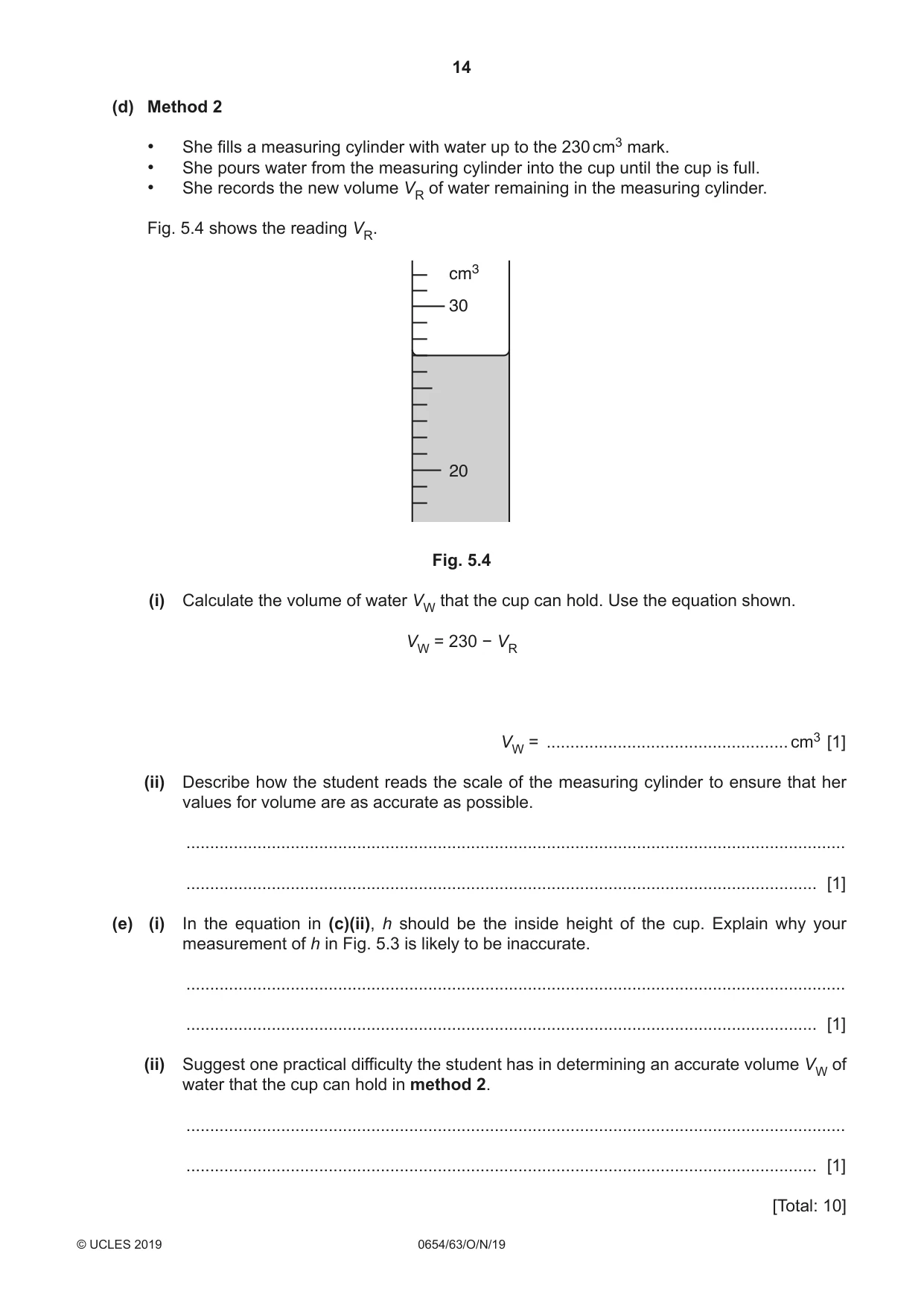 Cambridge IGCSE Sciences - Co-ordinated (Double) 0654 2019 Oct/Nov Paper 6 · Variant 3 question paper, page 14 of 16