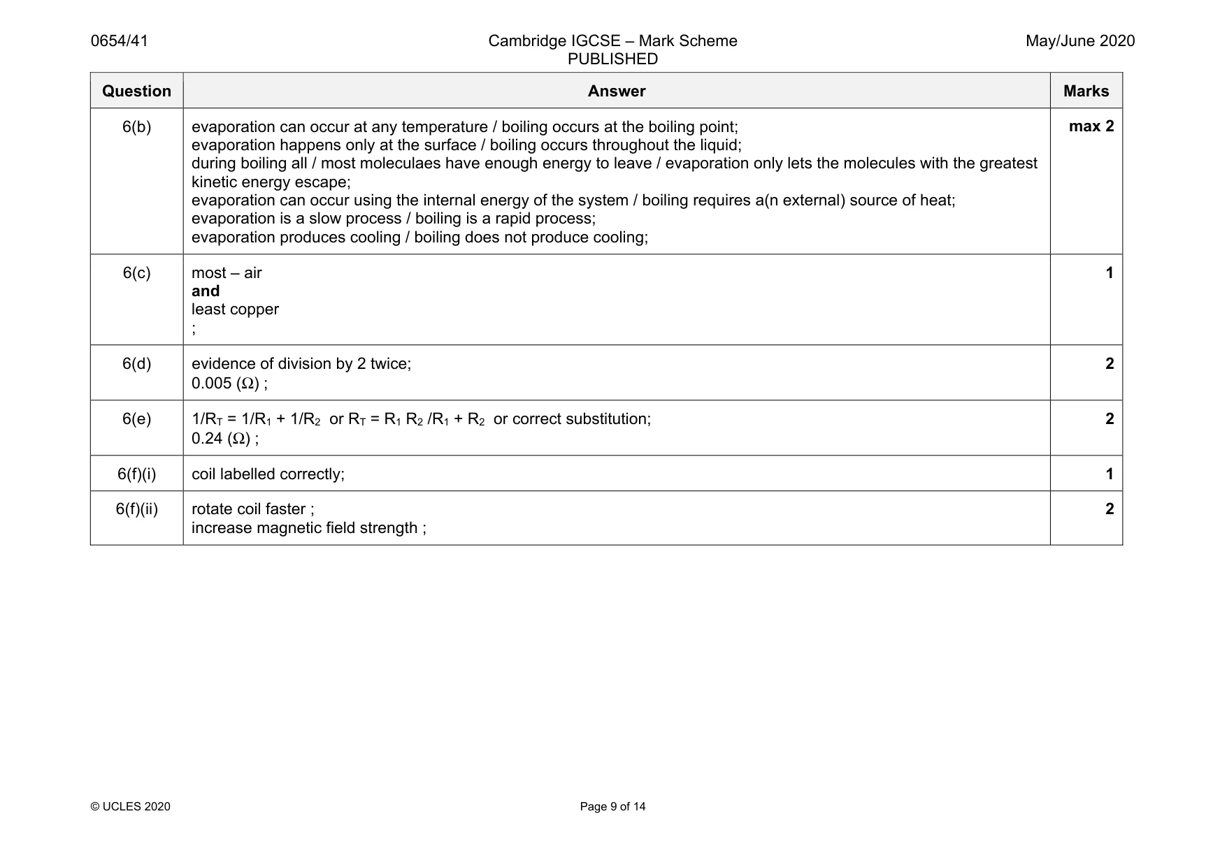 Mark scheme, page 9 of 14