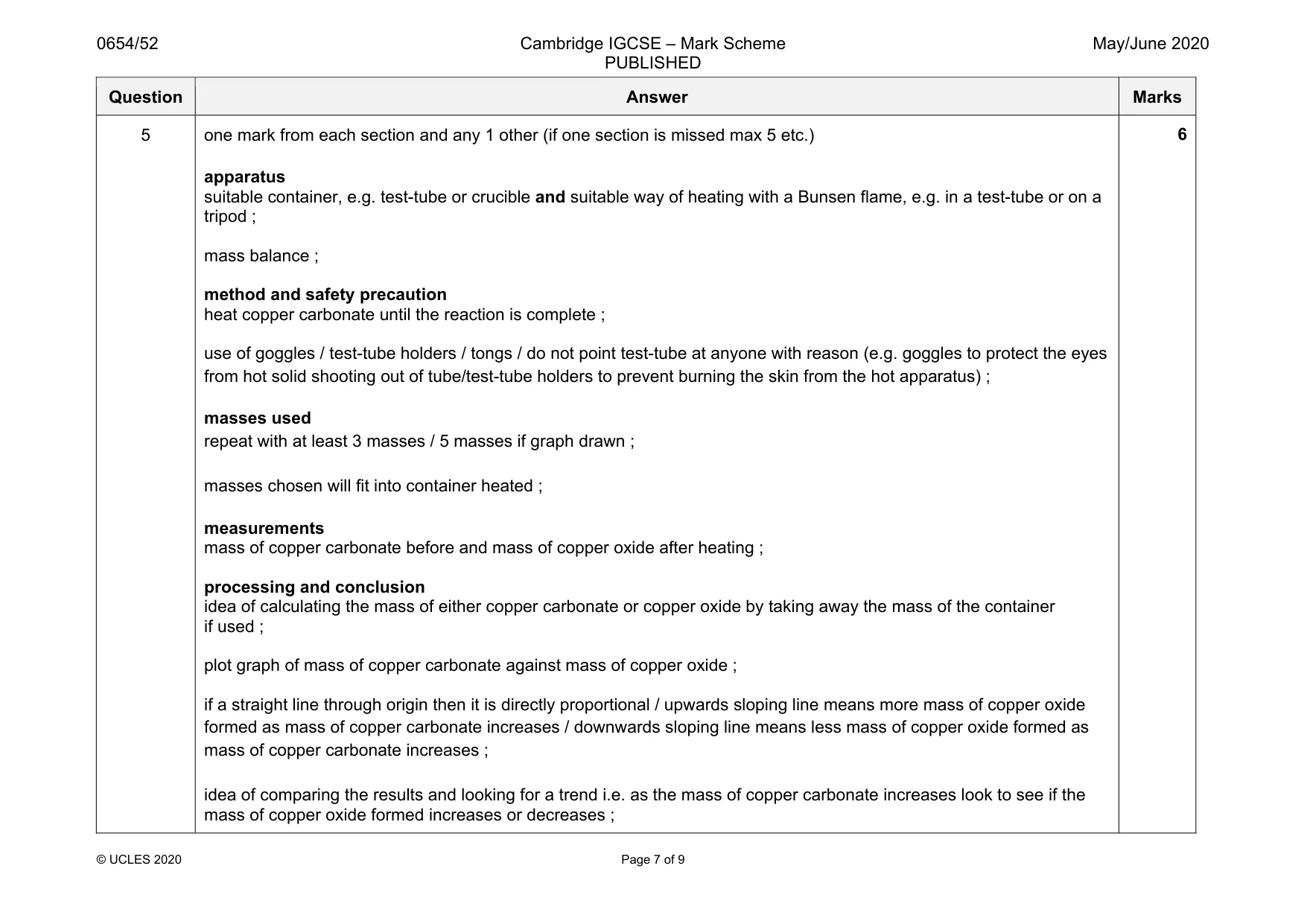 Mark scheme, page 7 of 9
