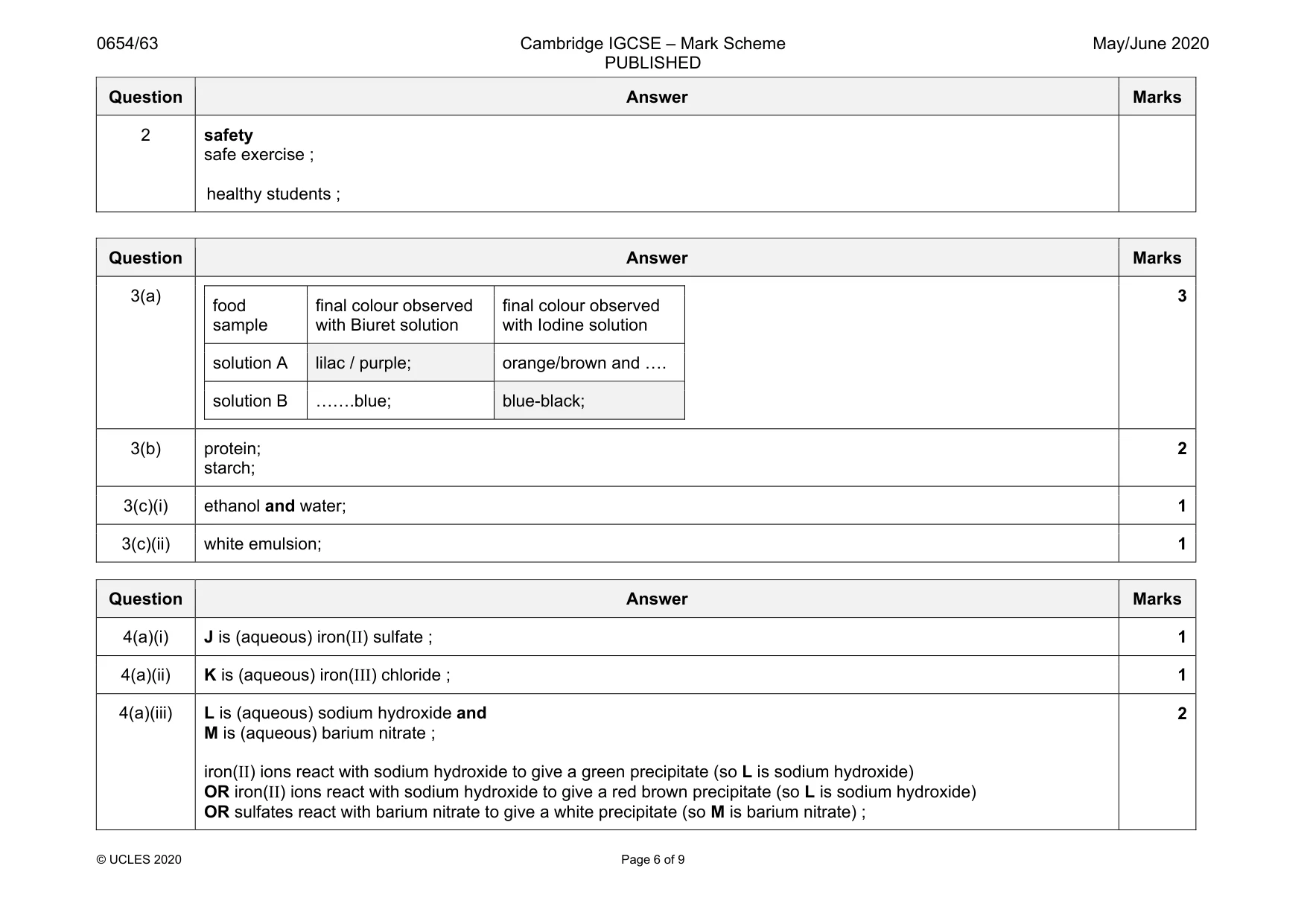 Mark scheme, page 6 of 9