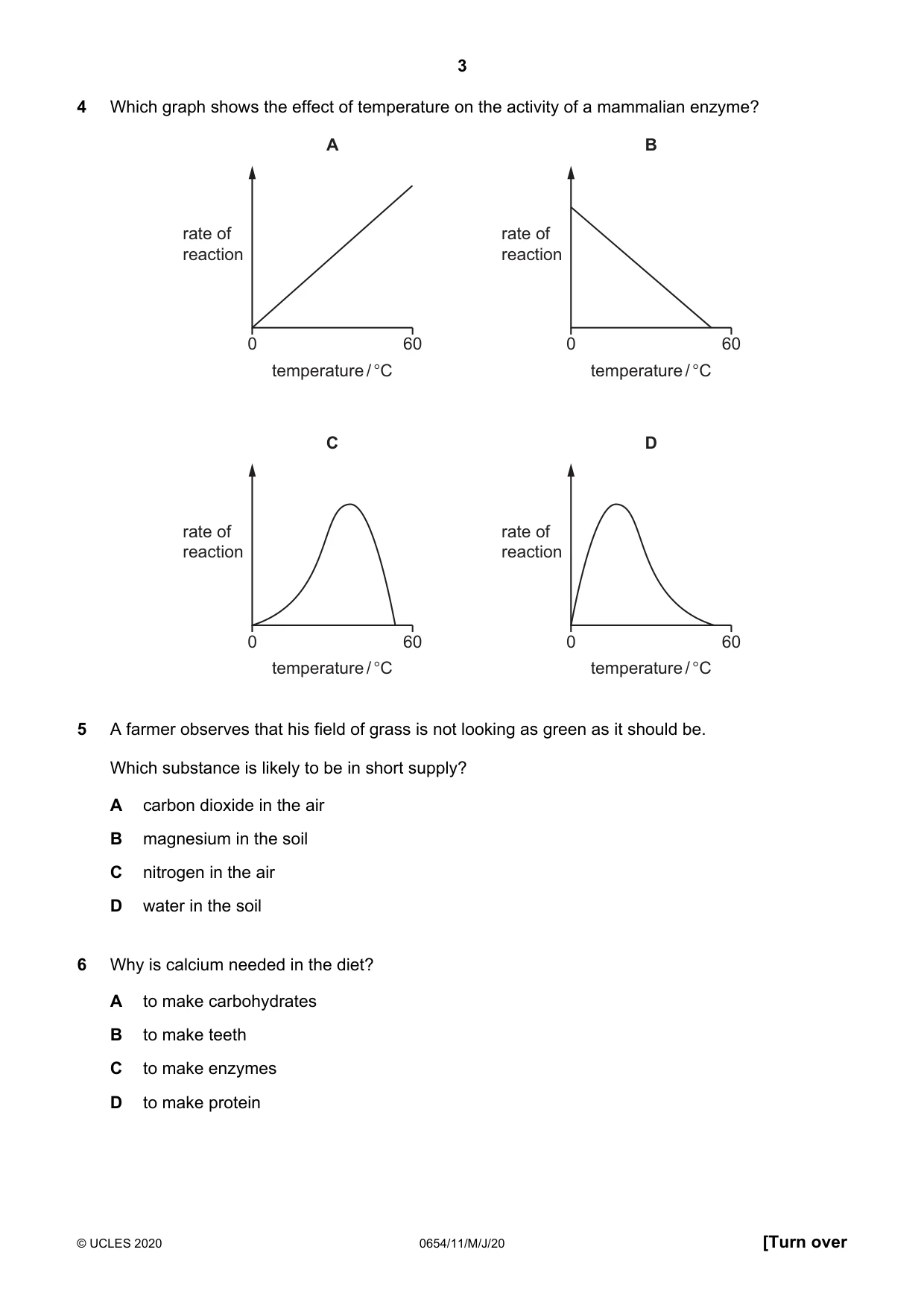 Cambridge IGCSE Sciences - Co-ordinated (Double) 0654 2020 May/June Paper 1 · Variant 1 question paper, page 3 of 16