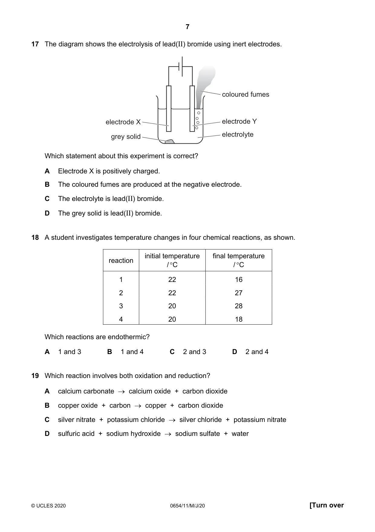 Cambridge IGCSE Sciences - Co-ordinated (Double) 0654 2020 May/June Paper 1 · Variant 1 question paper, page 7 of 16