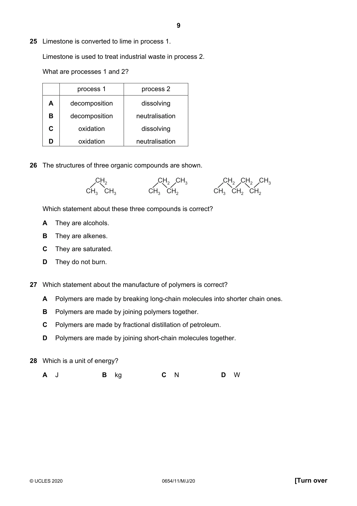 Cambridge IGCSE Sciences - Co-ordinated (Double) 0654 2020 May/June Paper 1 · Variant 1 question paper, page 9 of 16