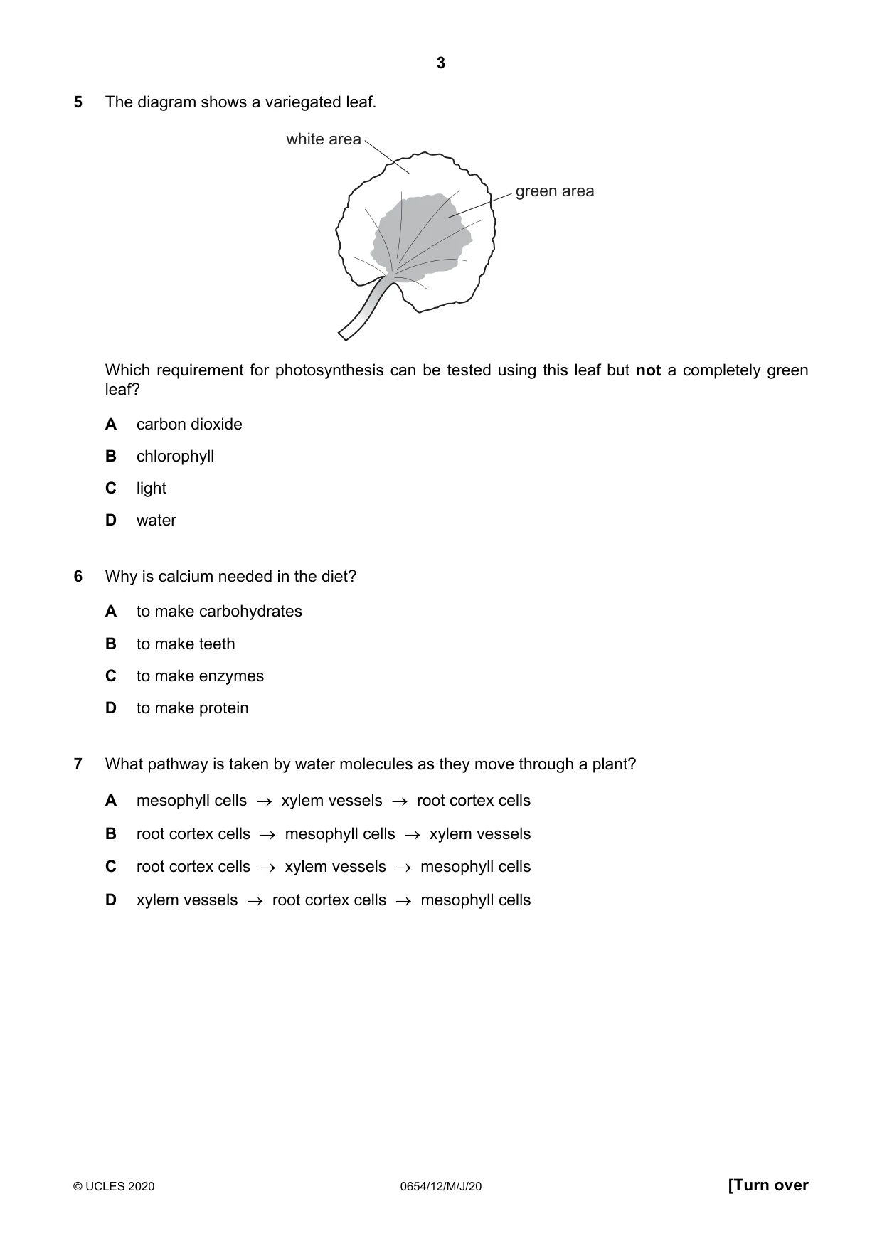Cambridge IGCSE Sciences - Co-ordinated (Double) 0654 2020 May/June Paper 1 · Variant 2 question paper, page 3 of 16