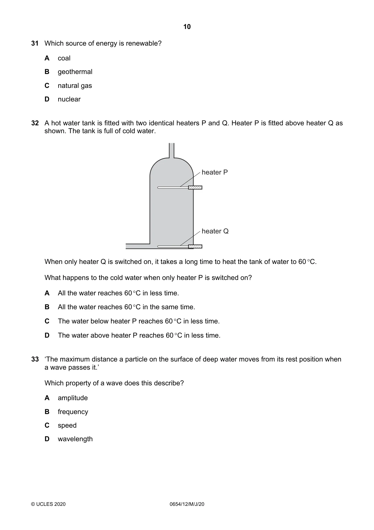Cambridge IGCSE Sciences - Co-ordinated (Double) 0654 2020 May/June Paper 1 · Variant 2 question paper, page 10 of 16