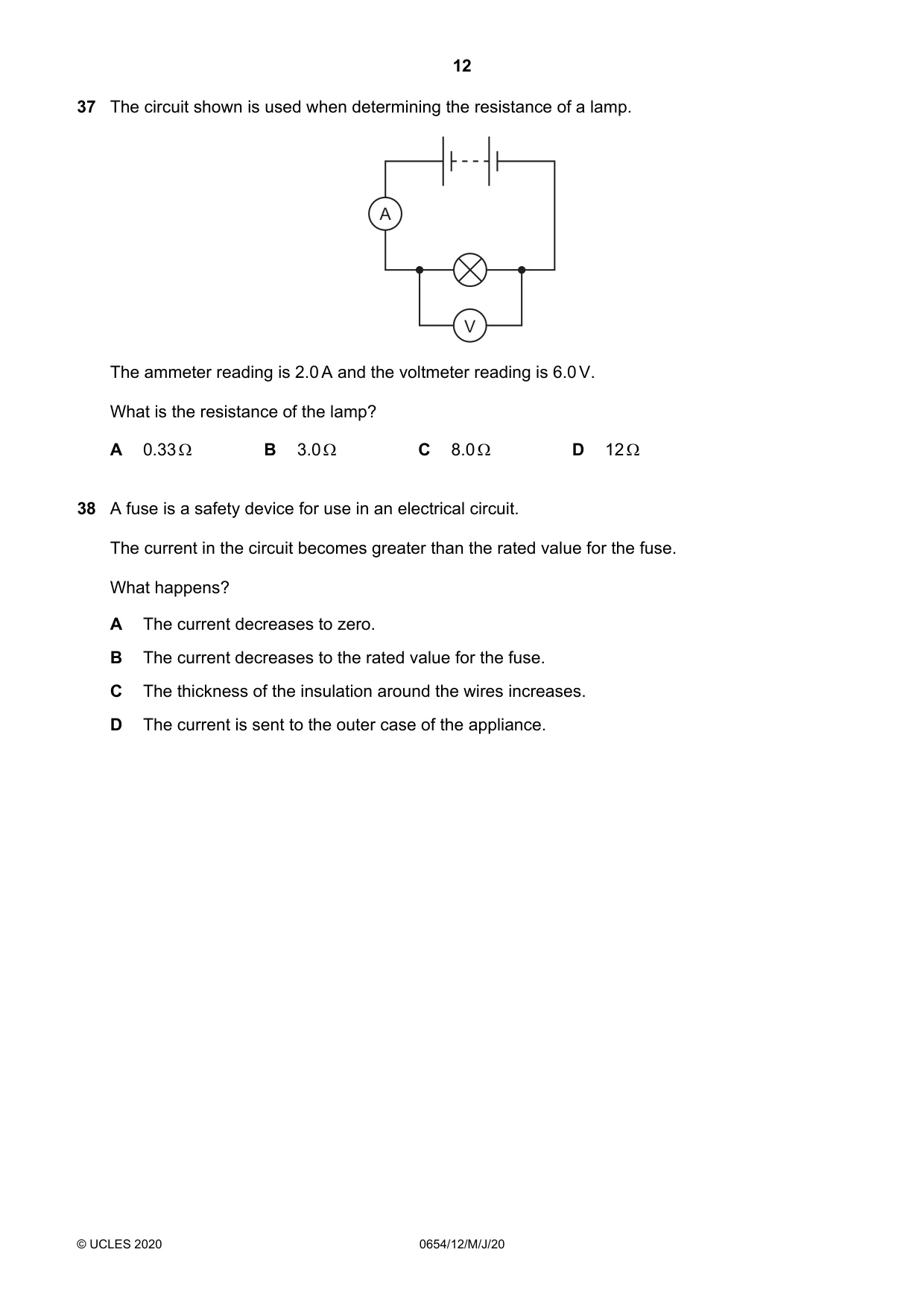 Cambridge IGCSE Sciences - Co-ordinated (Double) 0654 2020 May/June Paper 1 · Variant 2 question paper, page 12 of 16