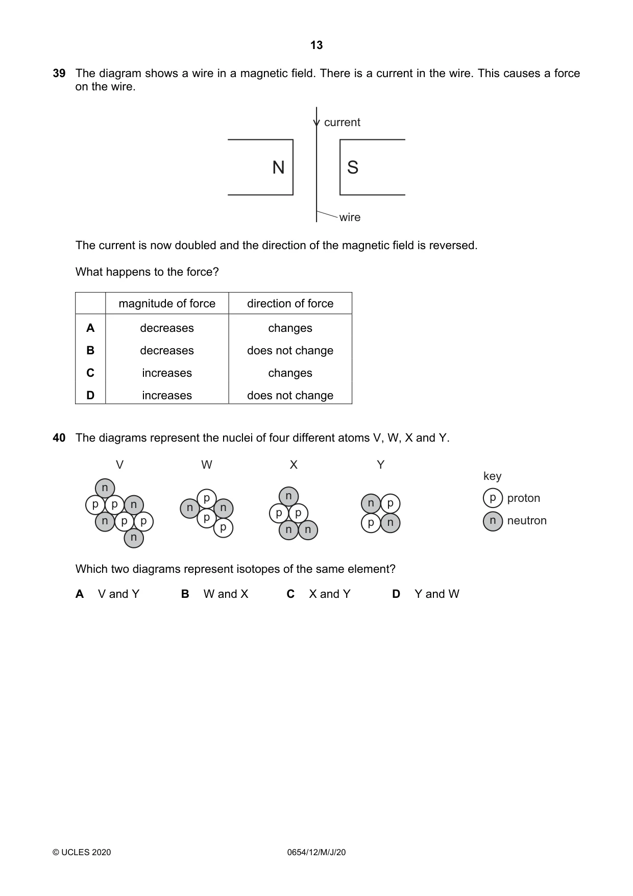 Cambridge IGCSE Sciences - Co-ordinated (Double) 0654 2020 May/June Paper 1 · Variant 2 question paper, page 13 of 16