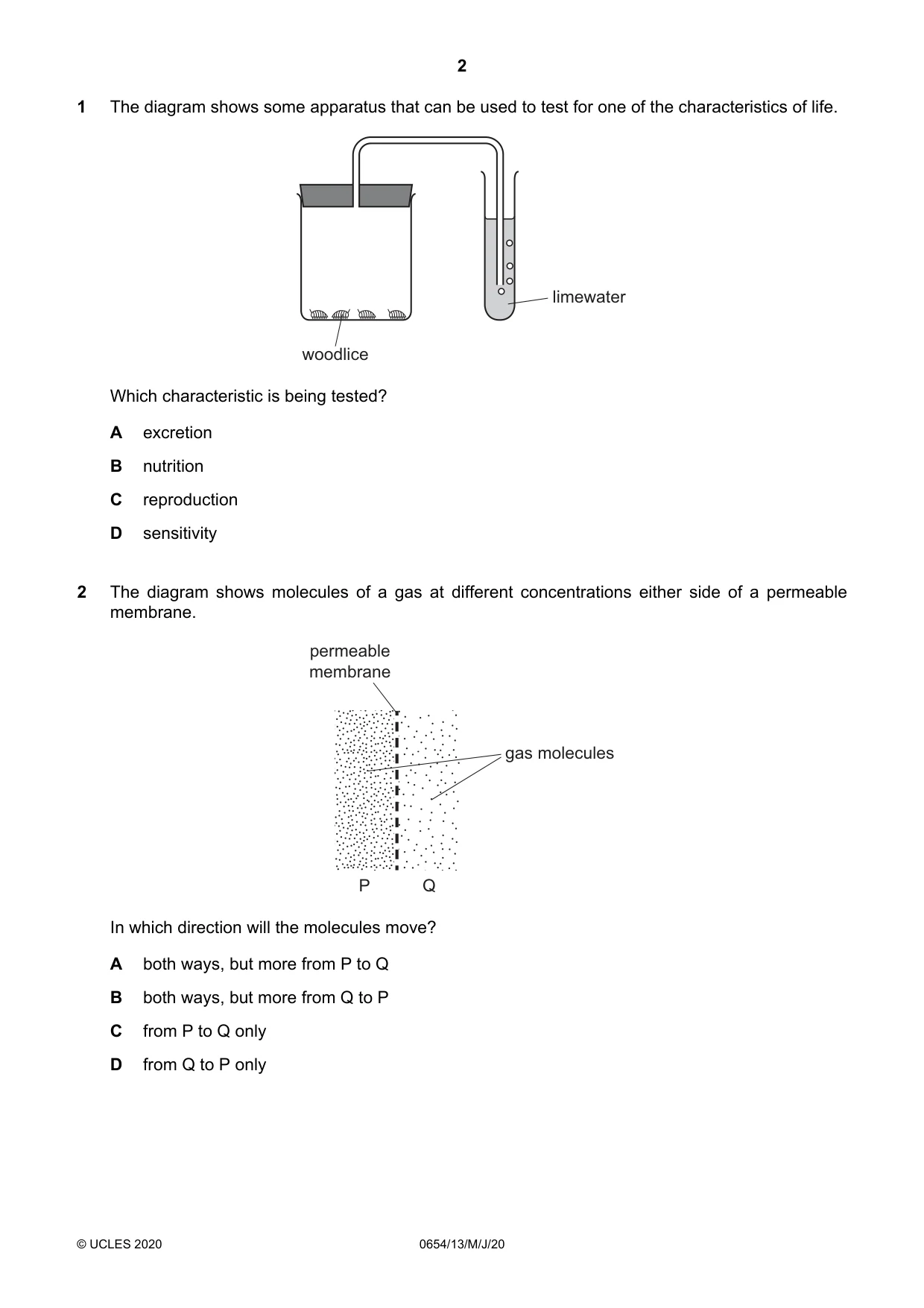 Cambridge IGCSE Sciences - Co-ordinated (Double) 0654 2020 May/June Paper 1 · Variant 3 question paper, page 2 of 16