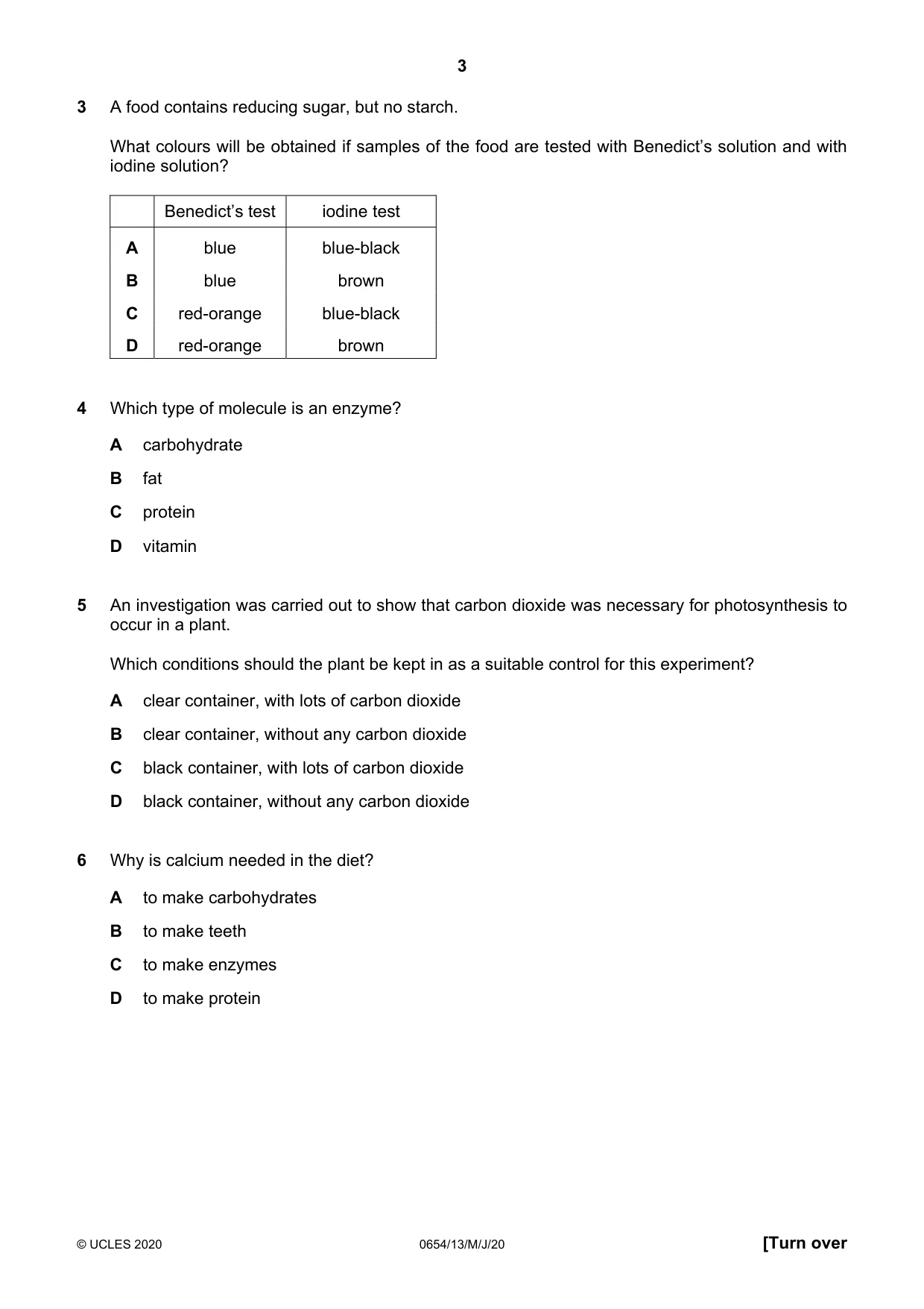 Cambridge IGCSE Sciences - Co-ordinated (Double) 0654 2020 May/June Paper 1 · Variant 3 question paper, page 3 of 16