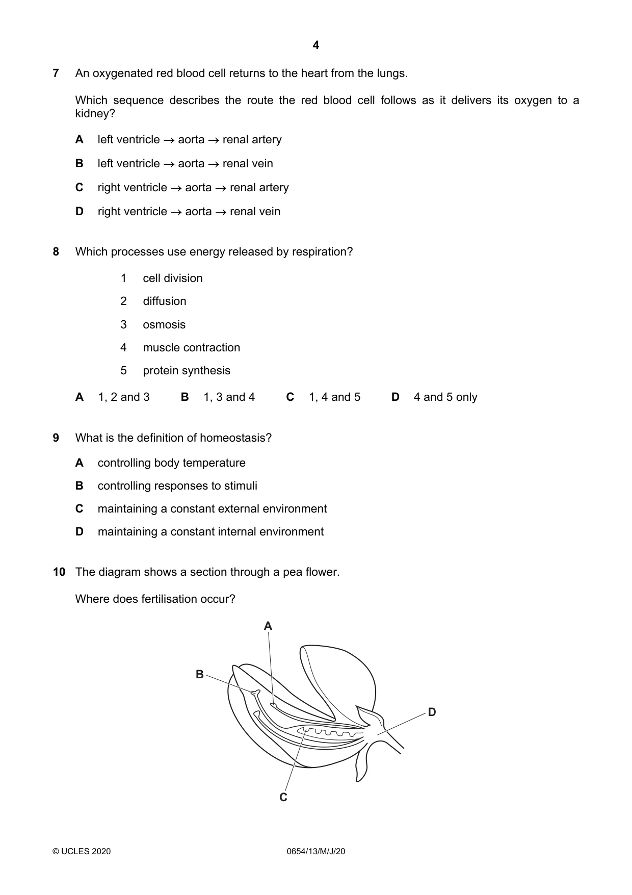 Cambridge IGCSE Sciences - Co-ordinated (Double) 0654 2020 May/June Paper 1 · Variant 3 question paper, page 4 of 16