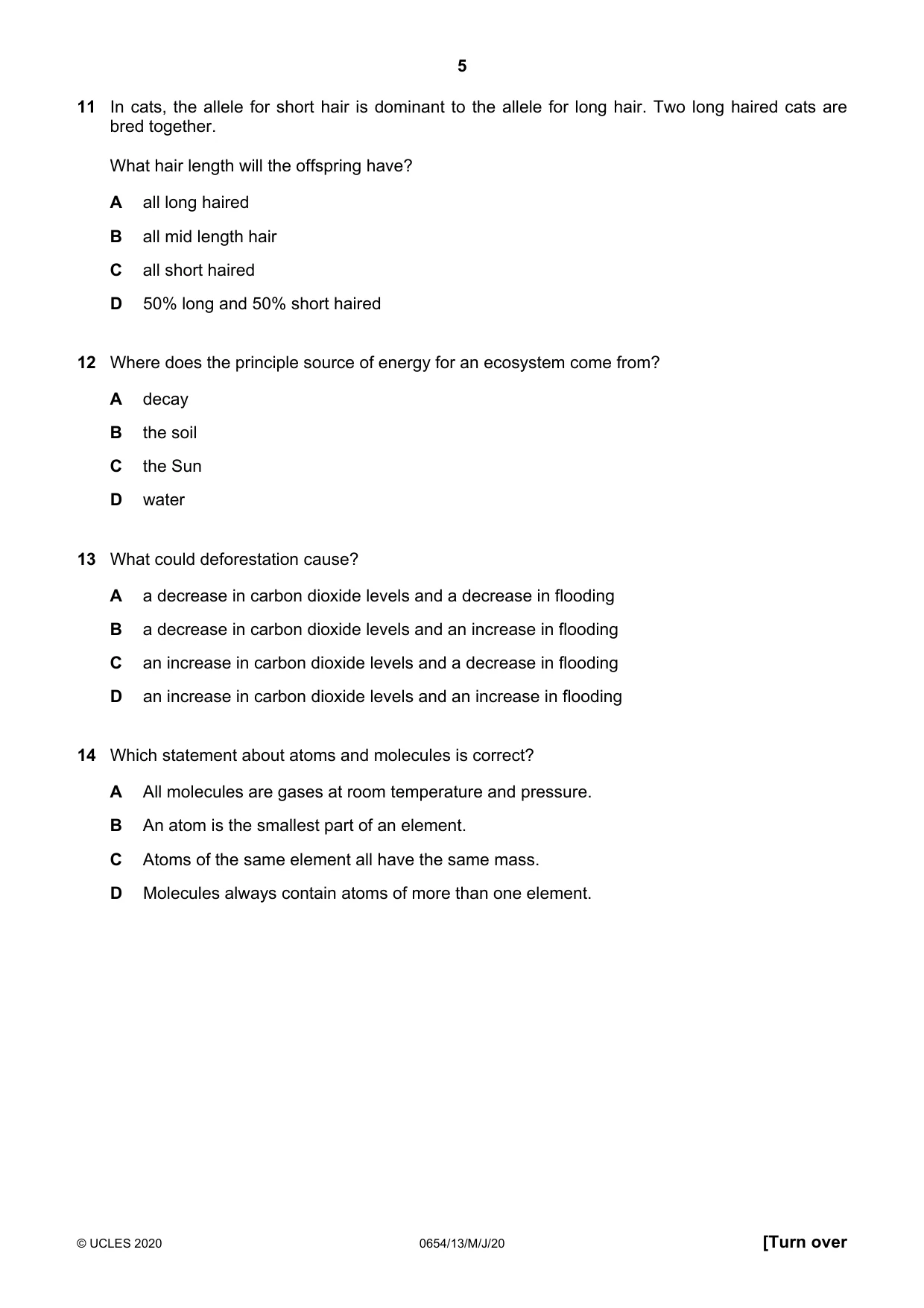 Cambridge IGCSE Sciences - Co-ordinated (Double) 0654 2020 May/June Paper 1 · Variant 3 question paper, page 5 of 16