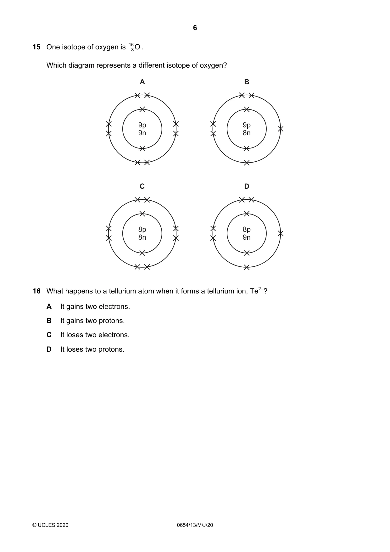 Cambridge IGCSE Sciences - Co-ordinated (Double) 0654 2020 May/June Paper 1 · Variant 3 question paper, page 6 of 16