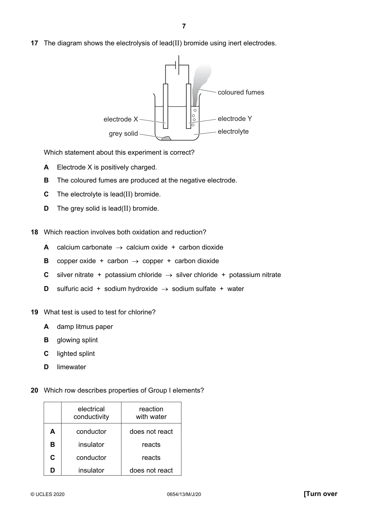 Cambridge IGCSE Sciences - Co-ordinated (Double) 0654 2020 May/June Paper 1 · Variant 3 question paper, page 7 of 16