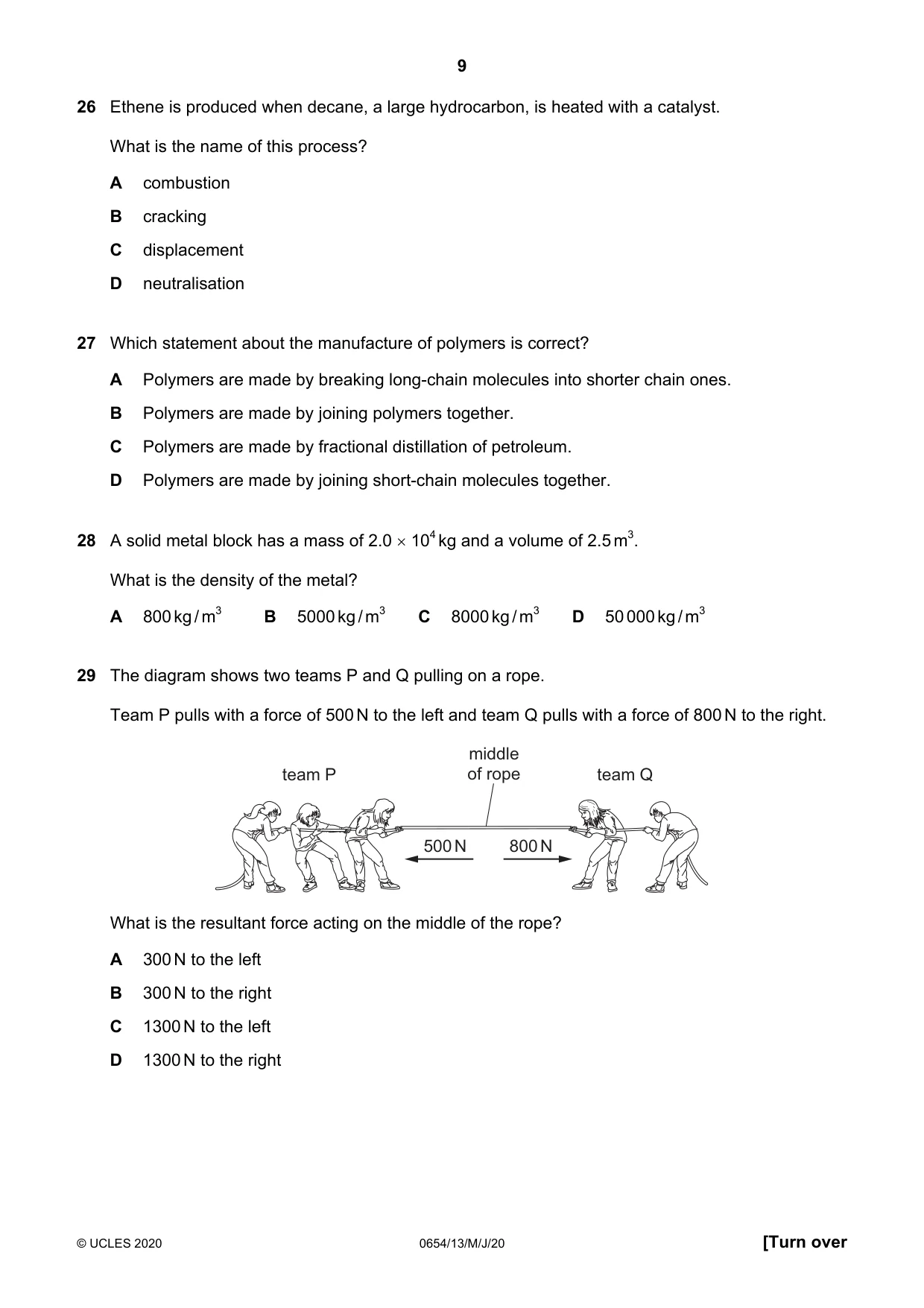 Cambridge IGCSE Sciences - Co-ordinated (Double) 0654 2020 May/June Paper 1 · Variant 3 question paper, page 9 of 16