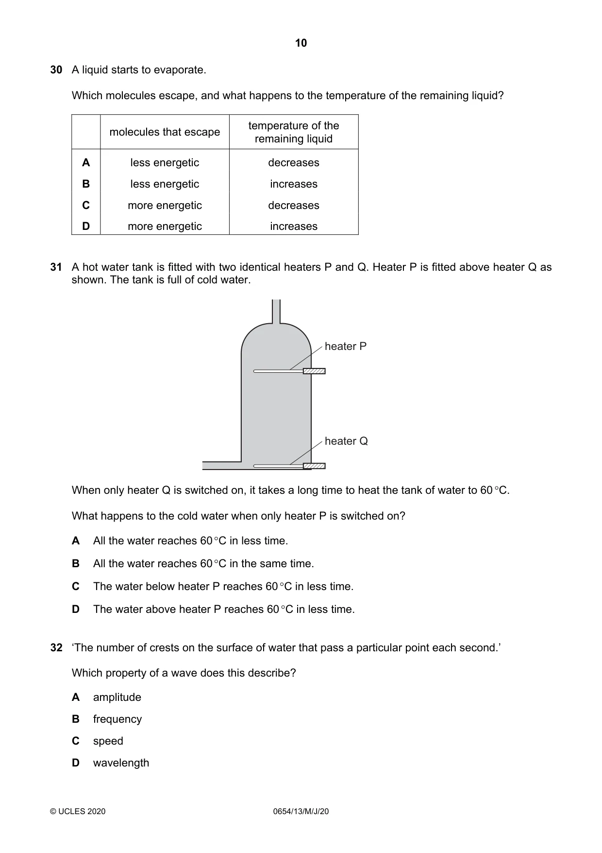 Cambridge IGCSE Sciences - Co-ordinated (Double) 0654 2020 May/June Paper 1 · Variant 3 question paper, page 10 of 16