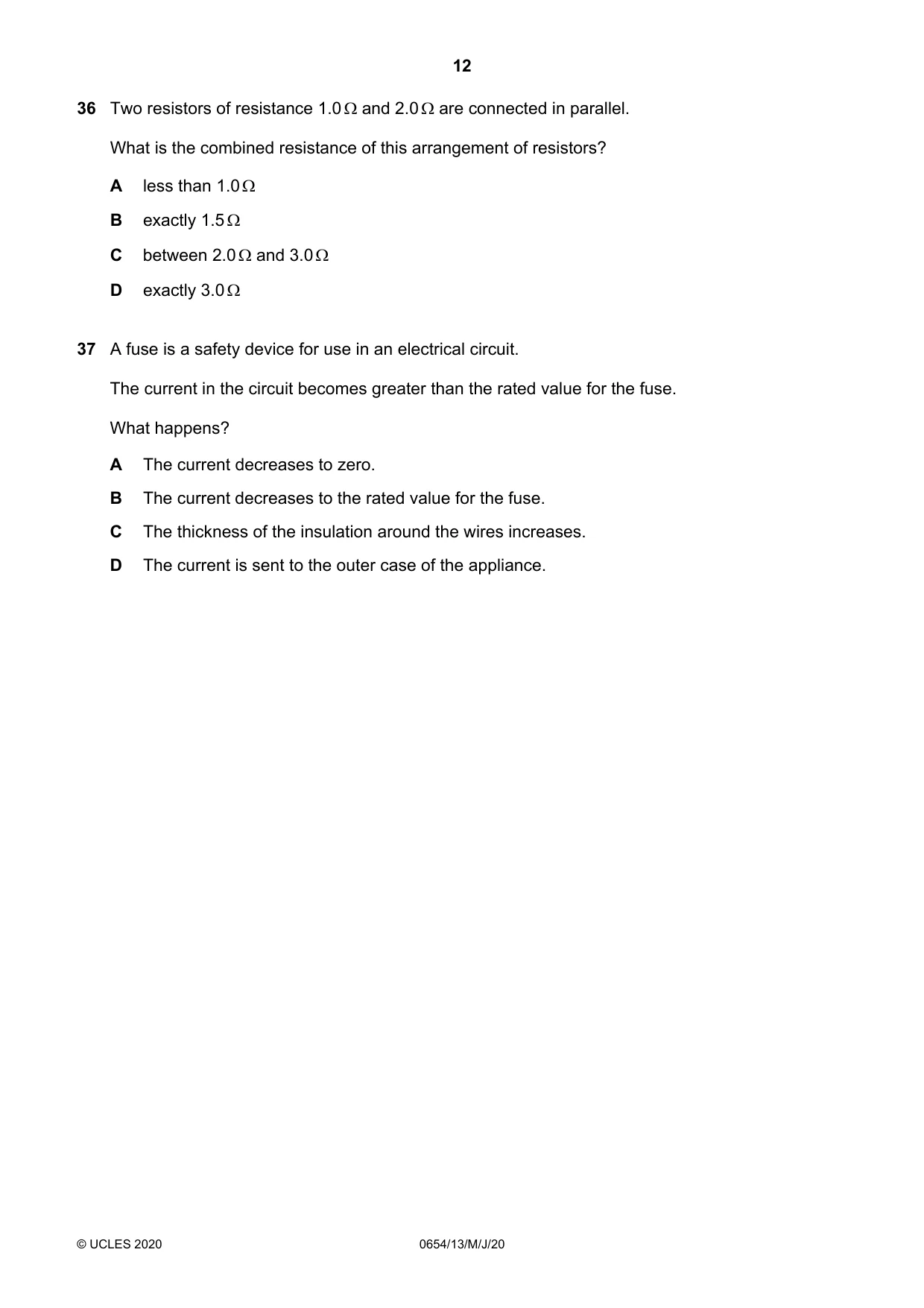 Cambridge IGCSE Sciences - Co-ordinated (Double) 0654 2020 May/June Paper 1 · Variant 3 question paper, page 12 of 16