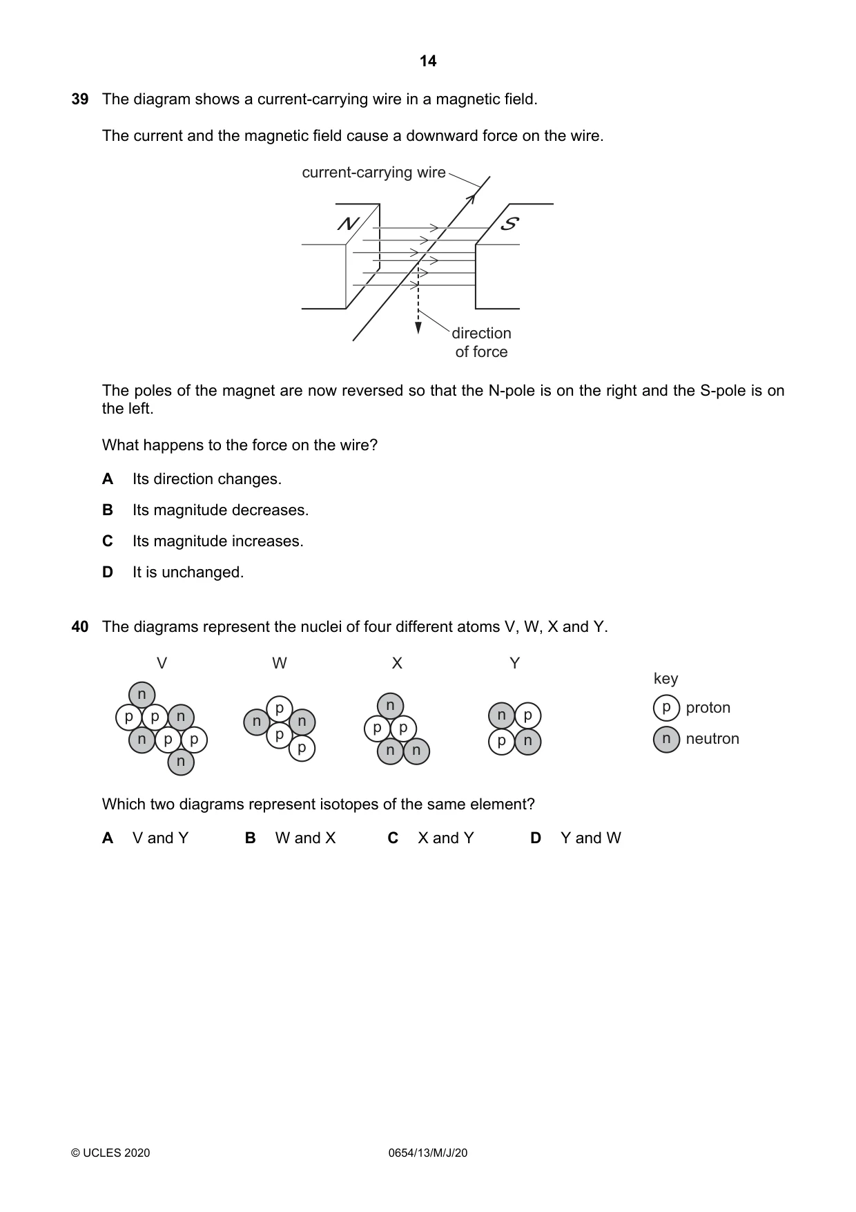 Cambridge IGCSE Sciences - Co-ordinated (Double) 0654 2020 May/June Paper 1 · Variant 3 question paper, page 14 of 16