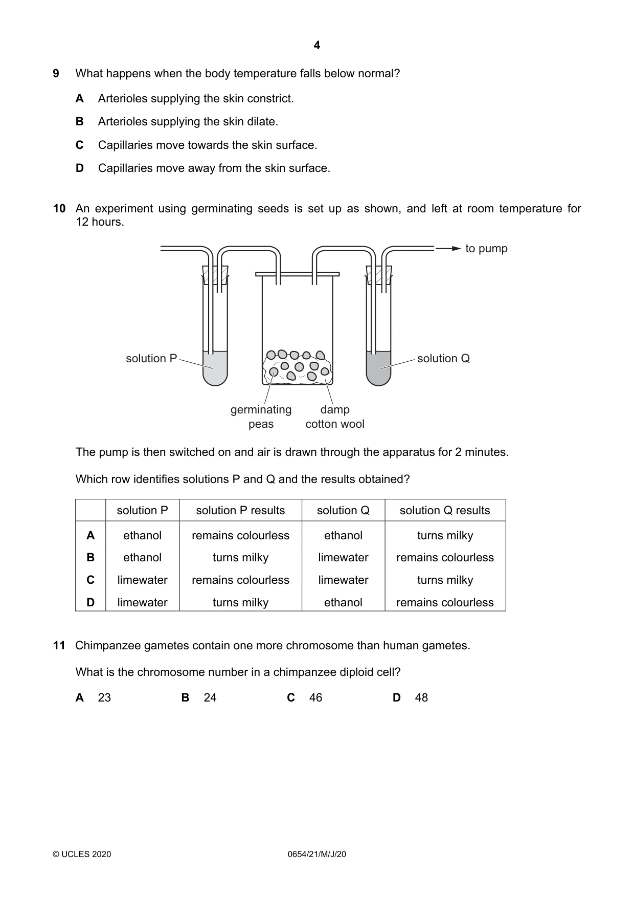 Cambridge IGCSE Sciences - Co-ordinated (Double) 0654 2020 May/June Paper 2 · Variant 1 question paper, page 4 of 16