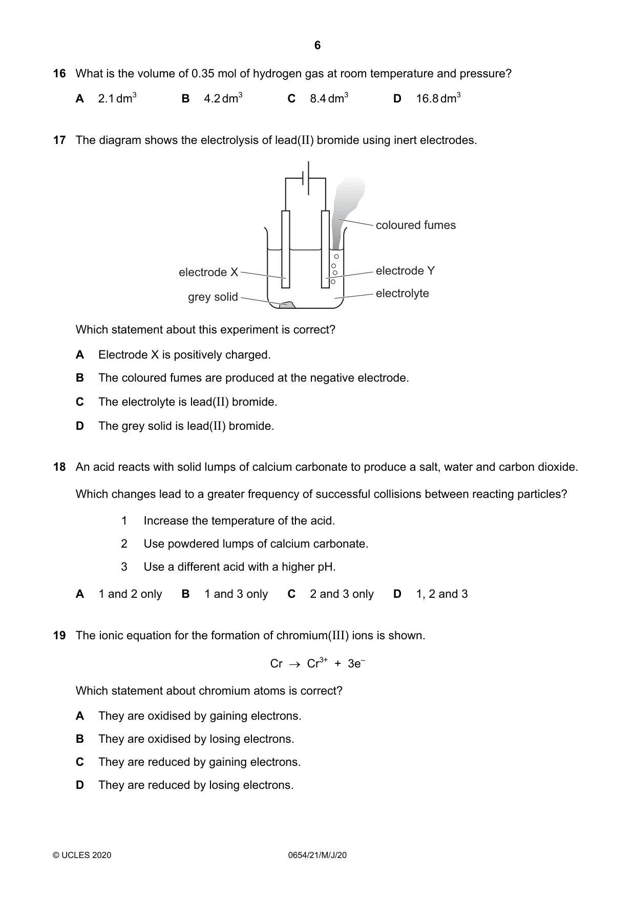 Cambridge IGCSE Sciences - Co-ordinated (Double) 0654 2020 May/June Paper 2 · Variant 1 question paper, page 6 of 16