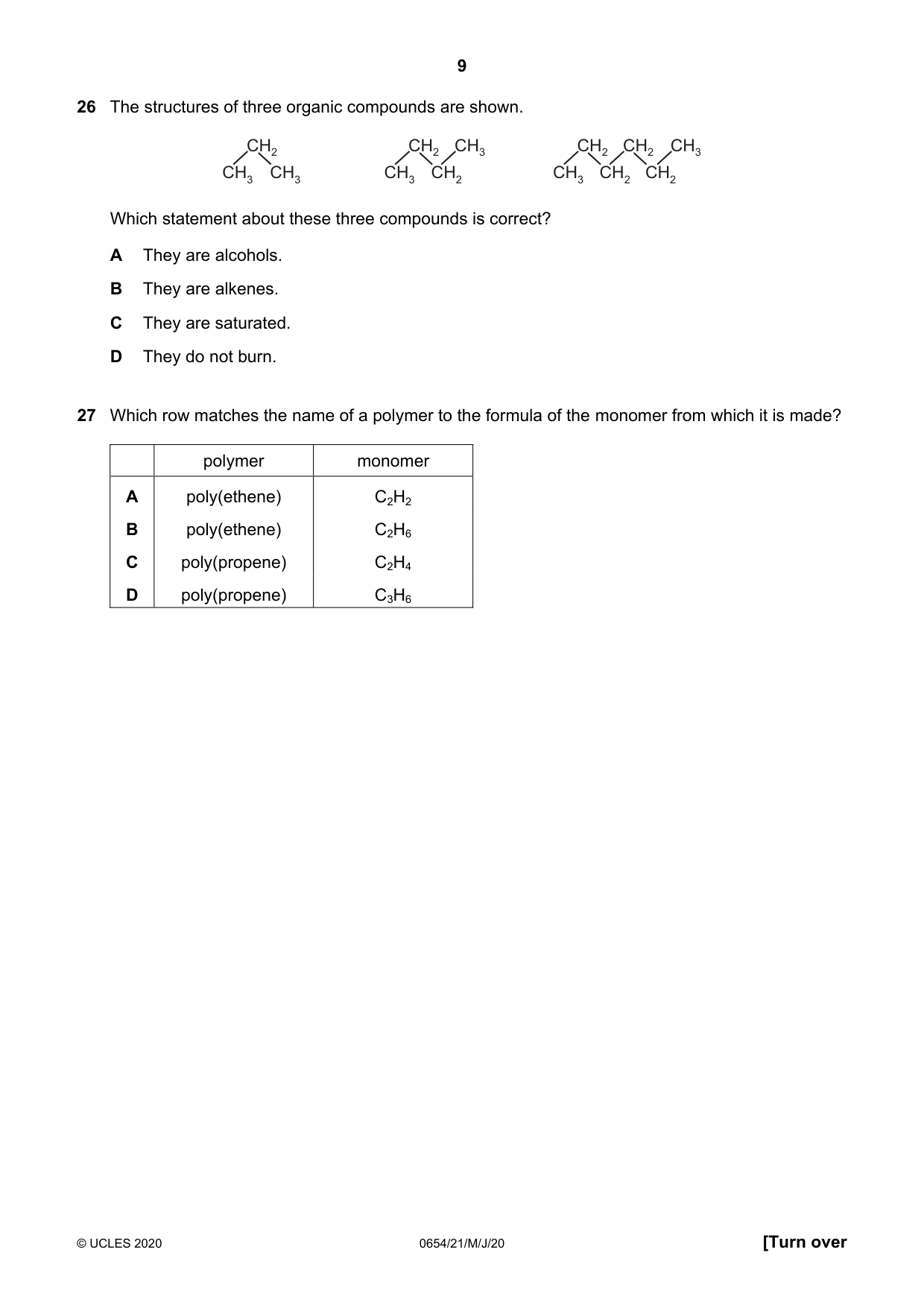 Cambridge IGCSE Sciences - Co-ordinated (Double) 0654 2020 May/June Paper 2 · Variant 1 question paper, page 9 of 16
