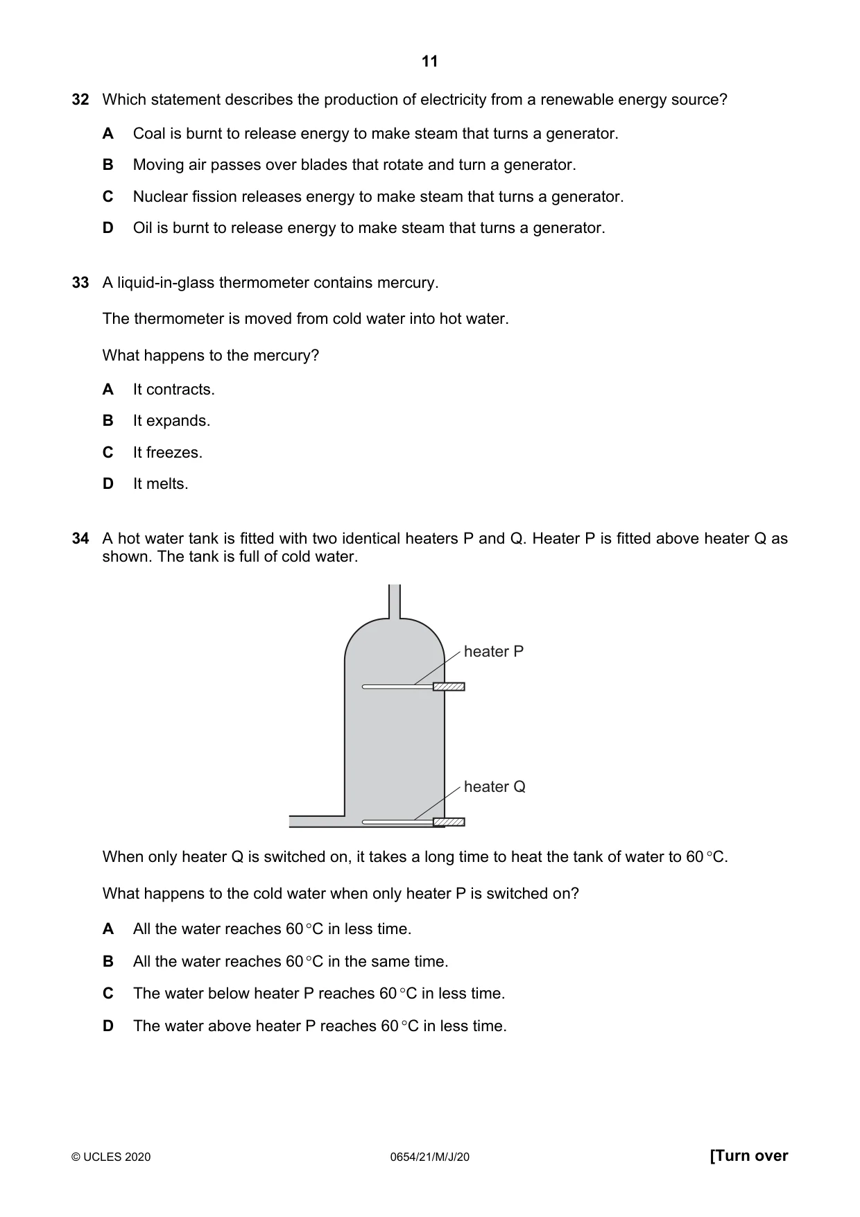 Cambridge IGCSE Sciences - Co-ordinated (Double) 0654 2020 May/June Paper 2 · Variant 1 question paper, page 11 of 16