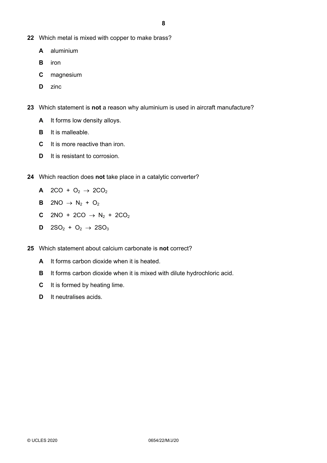 Cambridge IGCSE Sciences - Co-ordinated (Double) 0654 2020 May/June Paper 2 · Variant 2 question paper, page 8 of 16
