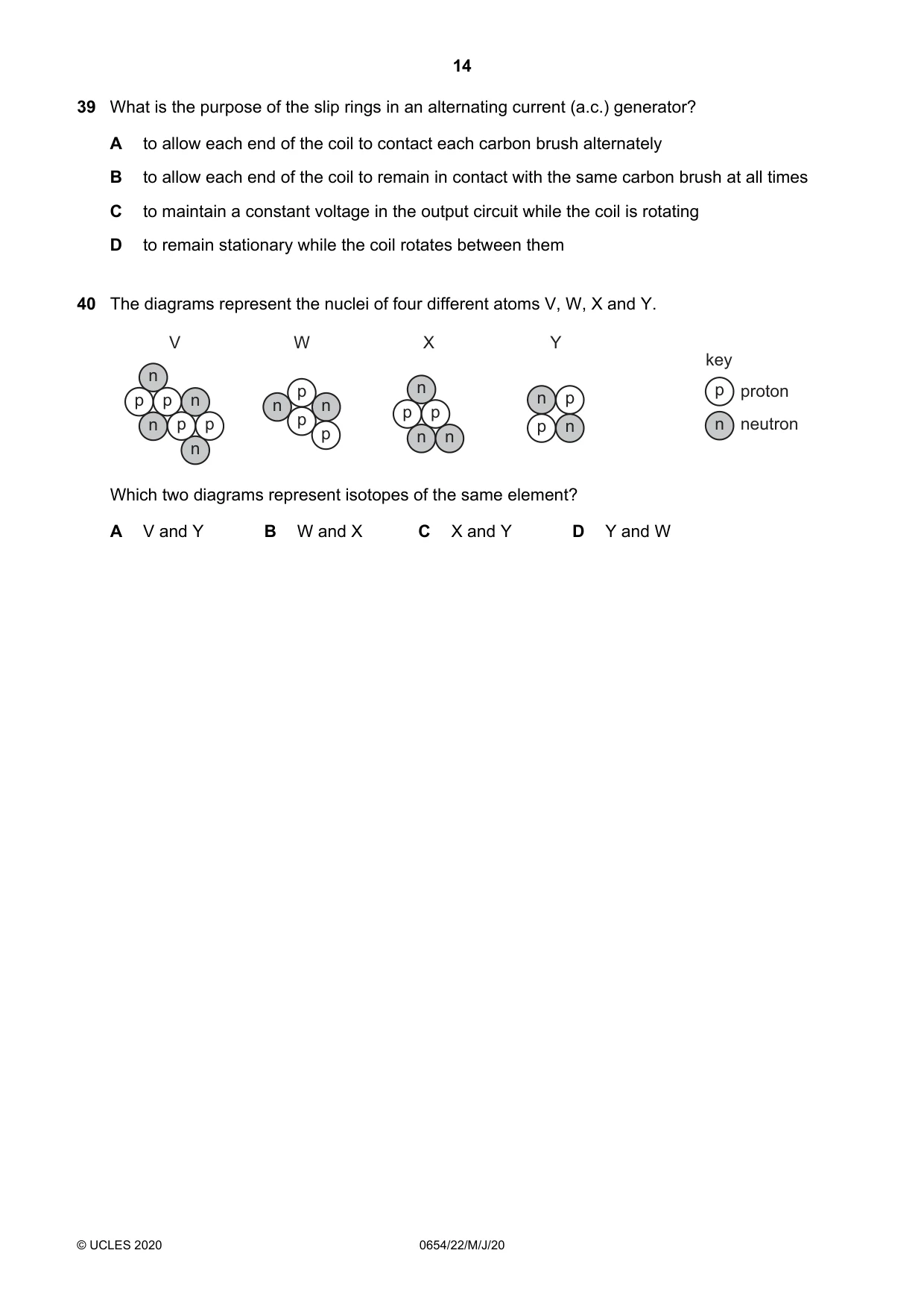 Cambridge IGCSE Sciences - Co-ordinated (Double) 0654 2020 May/June Paper 2 · Variant 2 question paper, page 14 of 16