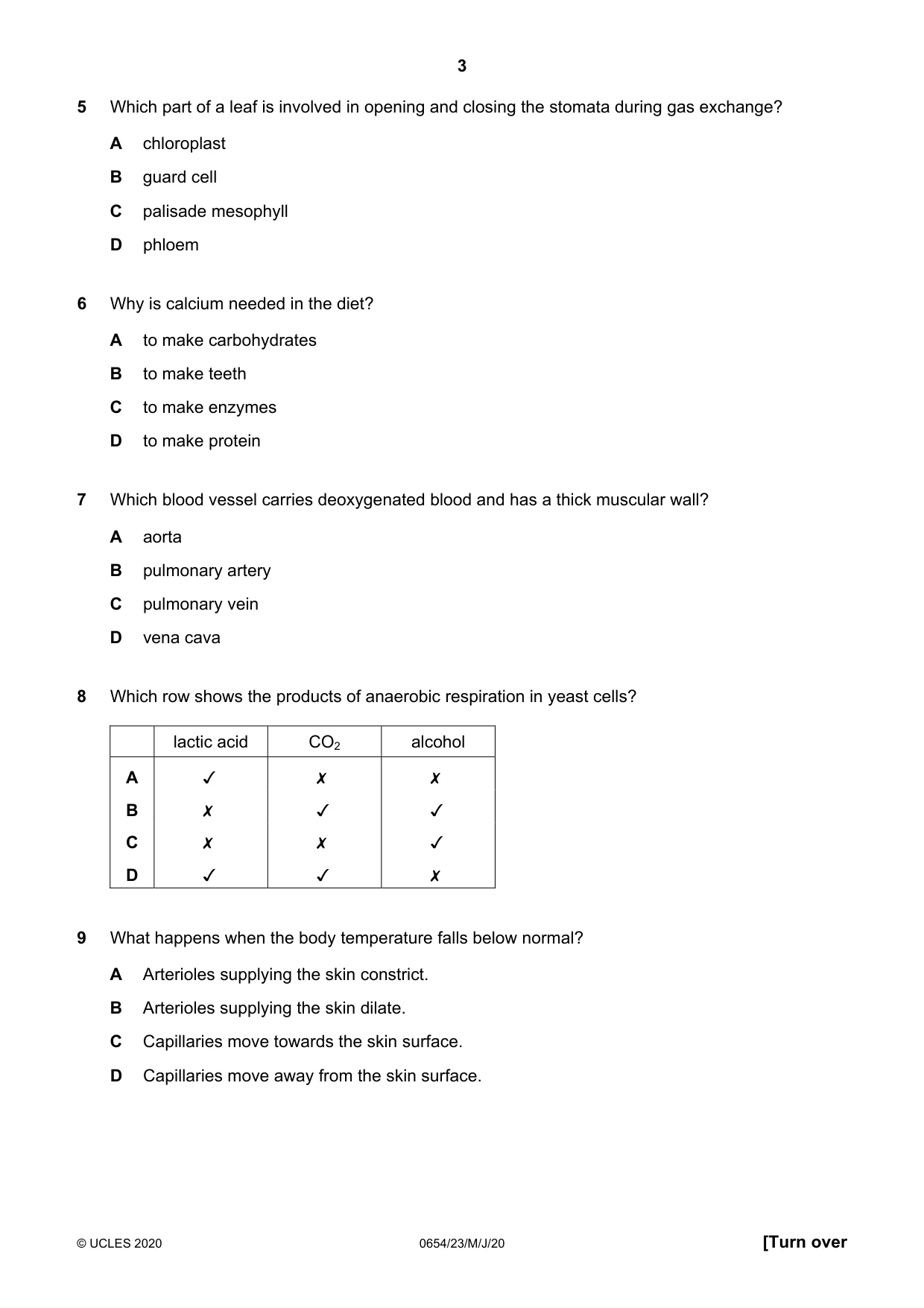Cambridge IGCSE Sciences - Co-ordinated (Double) 0654 2020 May/June Paper 2 · Variant 3 question paper, page 3 of 16