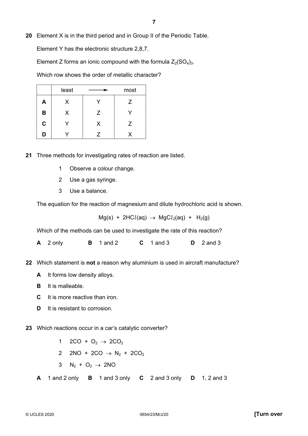Cambridge IGCSE Sciences - Co-ordinated (Double) 0654 2020 May/June Paper 2 · Variant 3 question paper, page 7 of 16