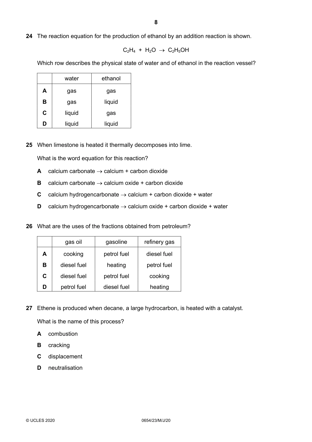 Cambridge IGCSE Sciences - Co-ordinated (Double) 0654 2020 May/June Paper 2 · Variant 3 question paper, page 8 of 16