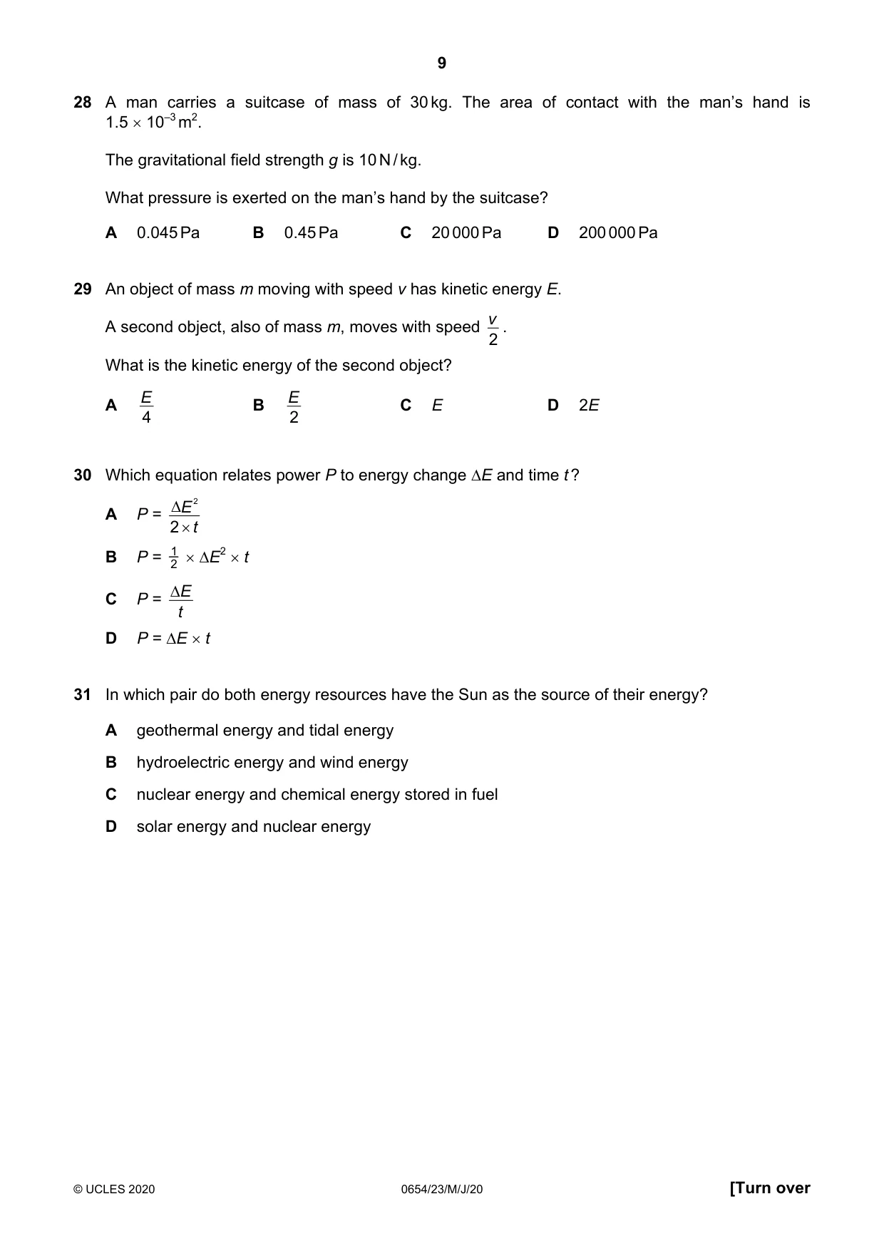 Cambridge IGCSE Sciences - Co-ordinated (Double) 0654 2020 May/June Paper 2 · Variant 3 question paper, page 9 of 16
