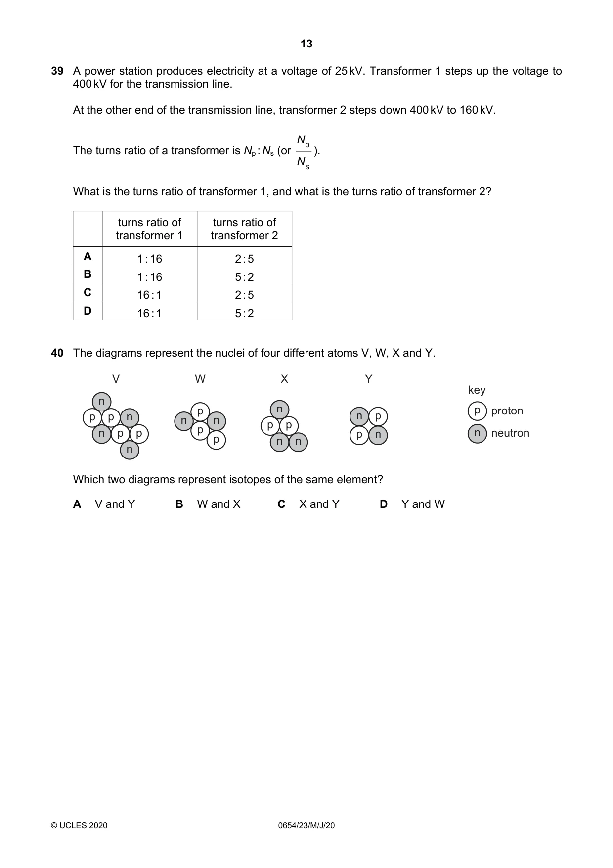 Cambridge IGCSE Sciences - Co-ordinated (Double) 0654 2020 May/June Paper 2 · Variant 3 question paper, page 13 of 16