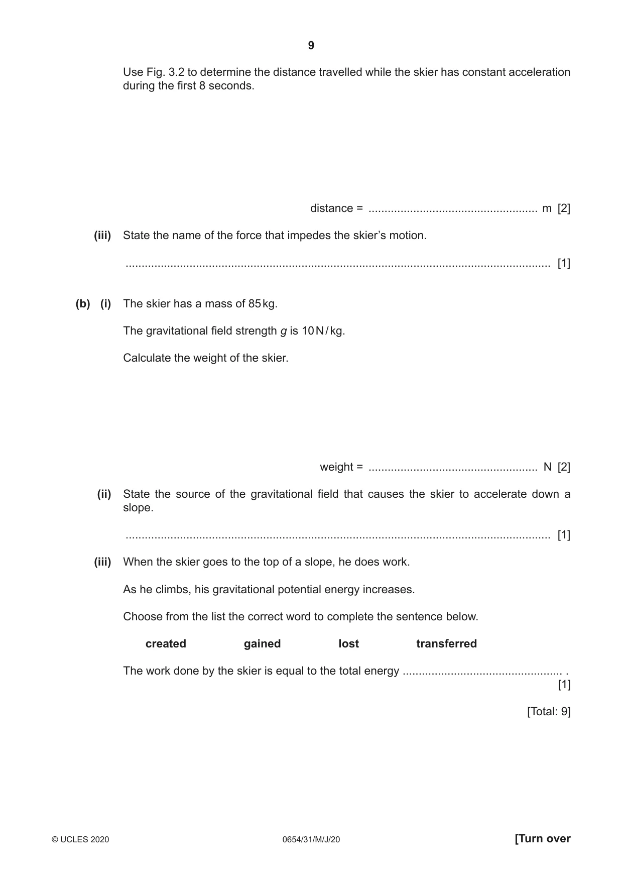Cambridge IGCSE Sciences - Co-ordinated (Double) 0654 2020 May/June Paper 3 · Variant 1 question paper, page 9 of 32